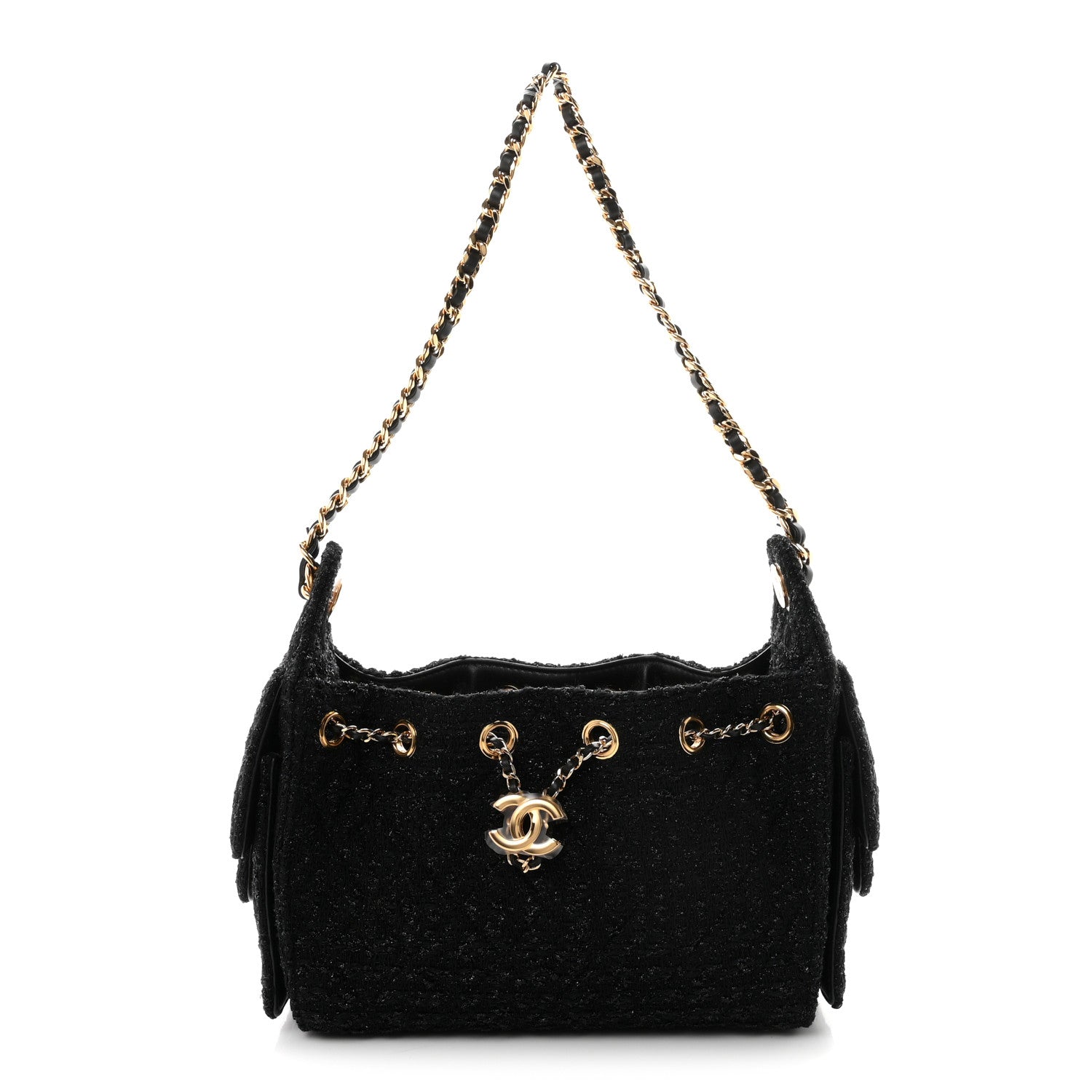 Tweed Quilted Mini Chanel 25 Handbag Black