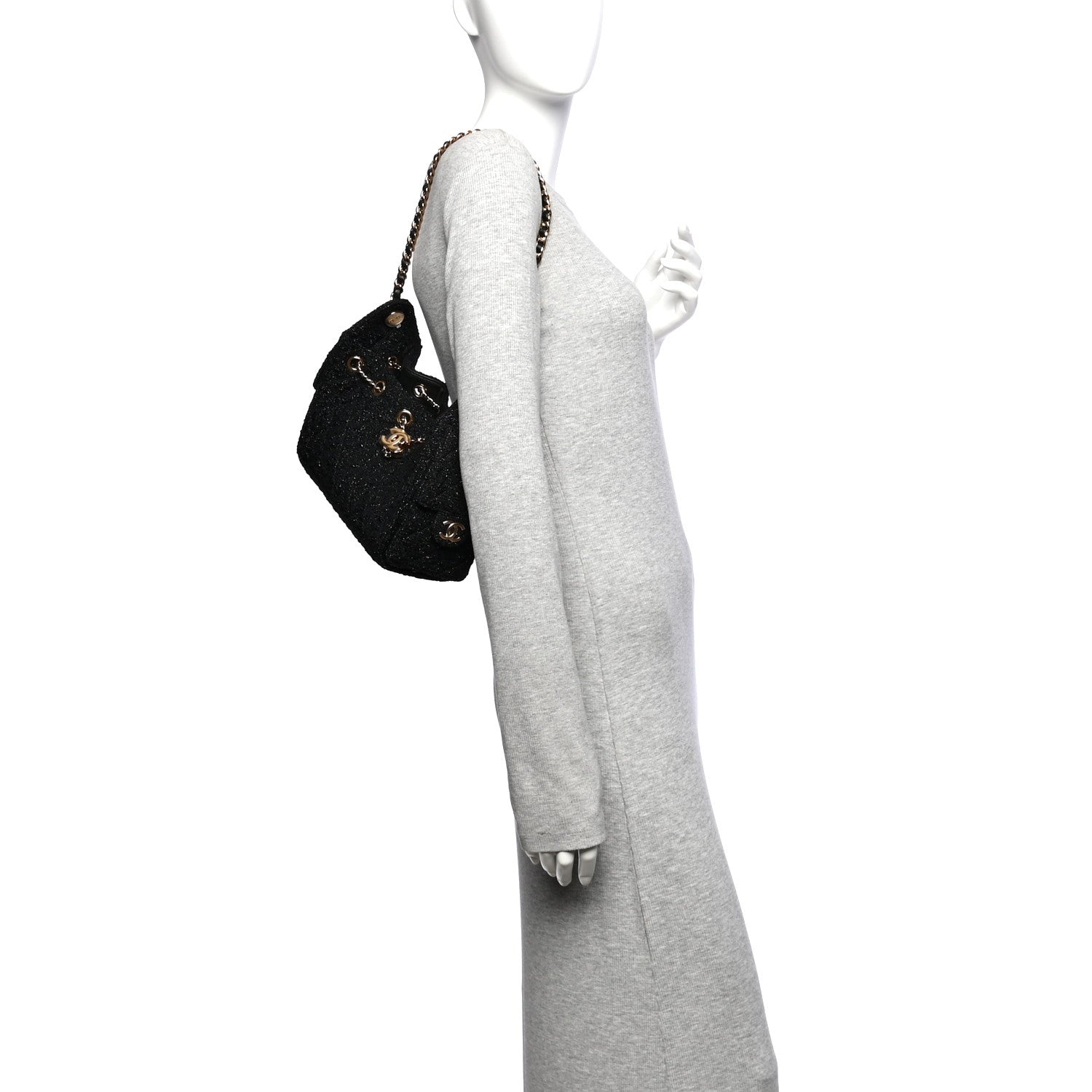 Tweed Quilted Mini Chanel 25 Handbag Black — view 2