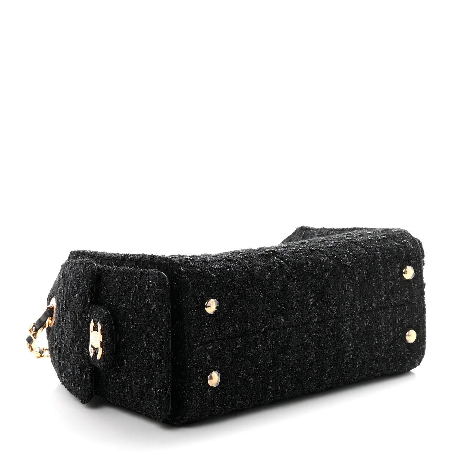 Tweed Quilted Mini Chanel 25 Handbag Black — view 4