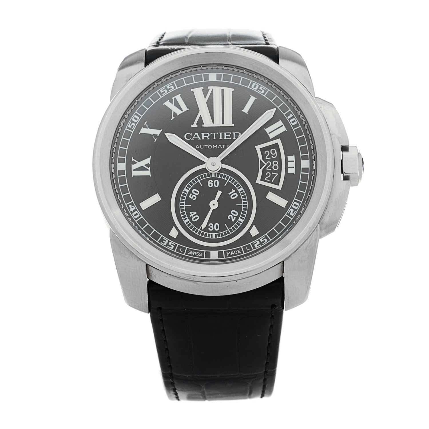 Stainless Steel Alligator 42mm Calibre de Cartier Automatic Watch Black