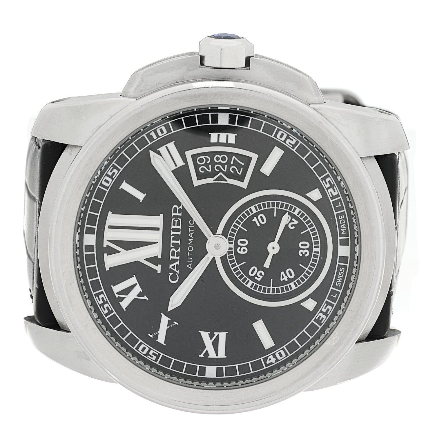 Stainless Steel Alligator 42mm Calibre de Cartier Automatic Watch Black — view 2