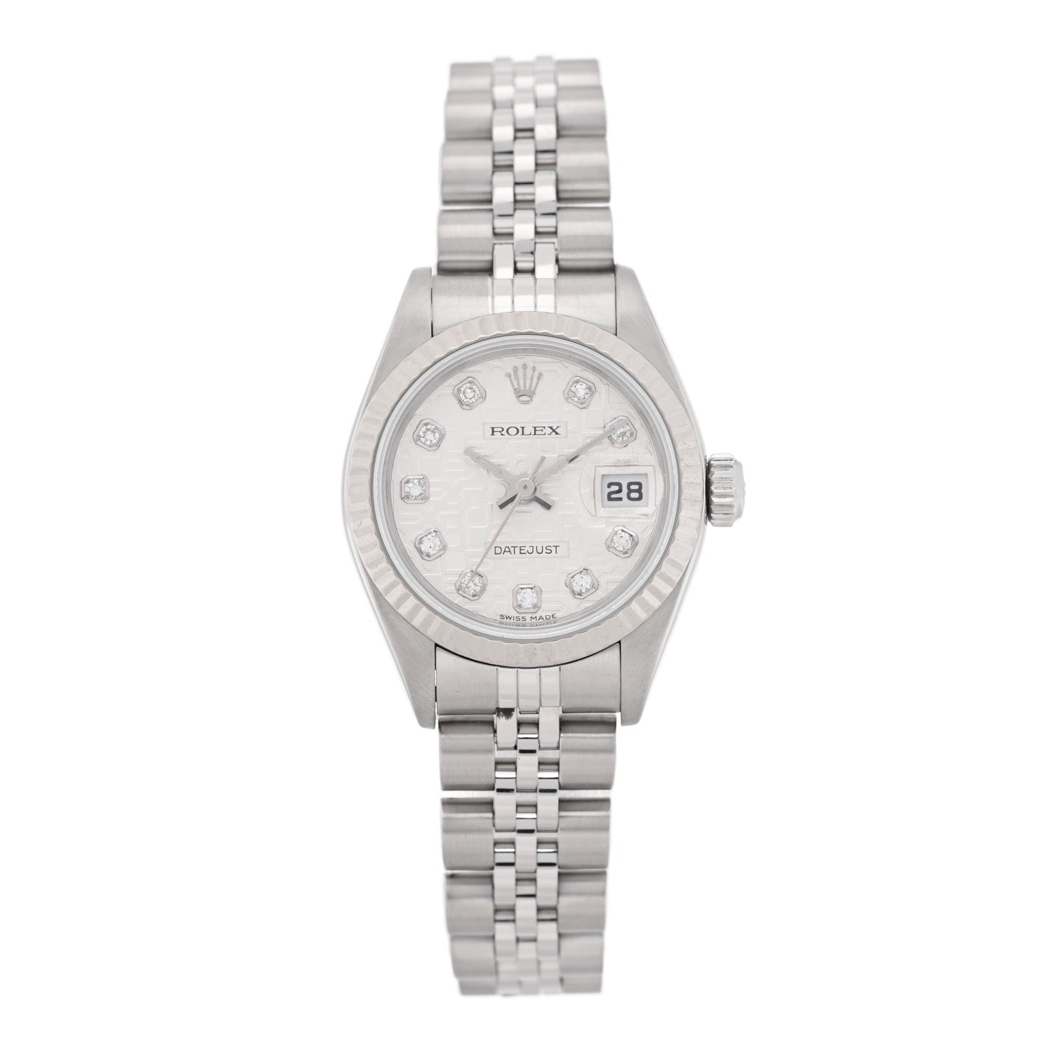 Stainless Steel 18K White Gold Diamond 26mm Oyster Perpetual Datejust Watch Silver Jubilee 79174