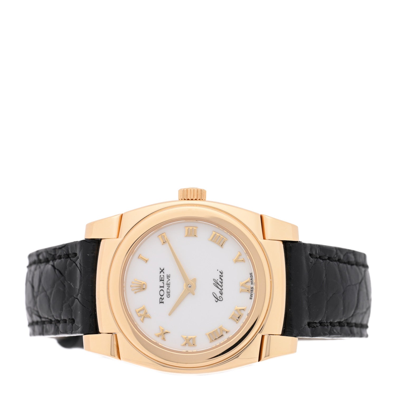 18K Yellow Gold Alligator 26mm Cellini Manual Winding Watch White 5310 — view 2