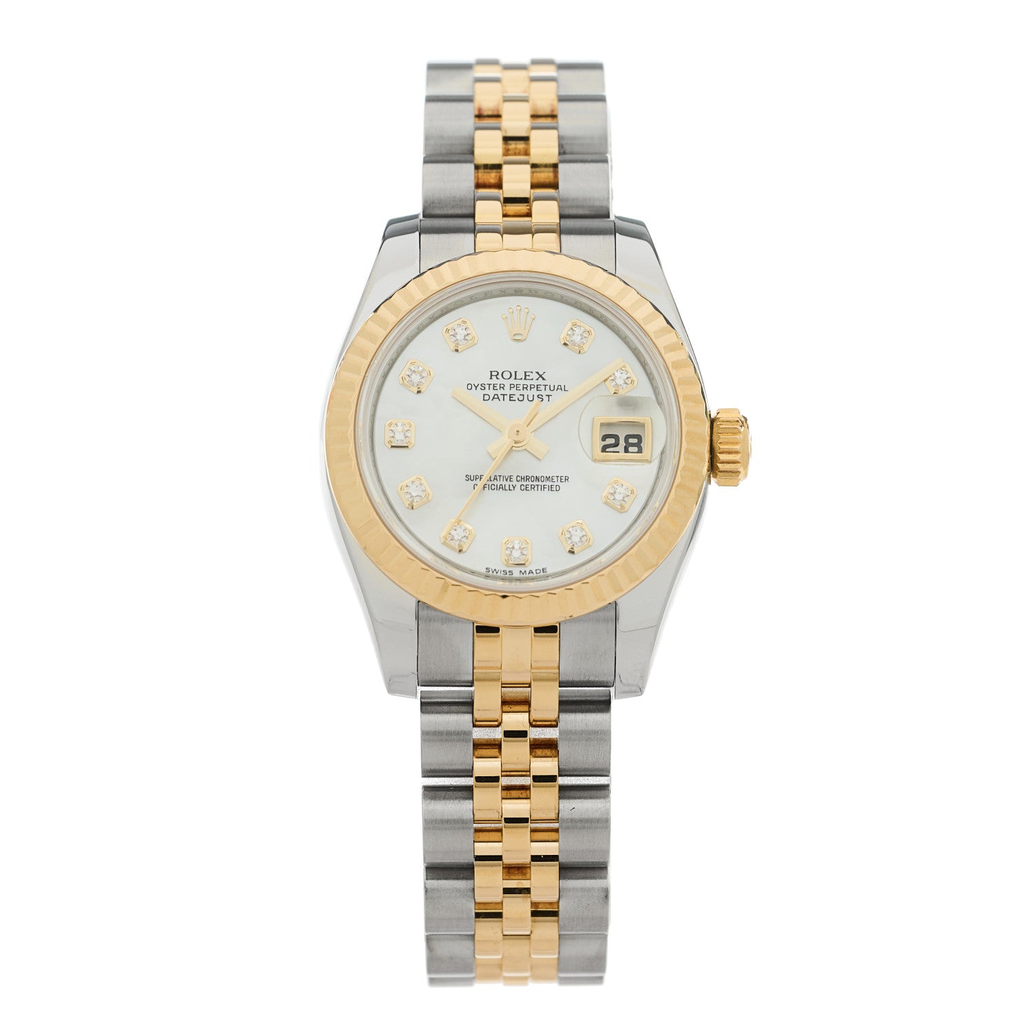 Stainless Steel 18K Yellow Gold Diamond Mother of Pearl 26mm Oyster Perpetual Datejust Watch 179173