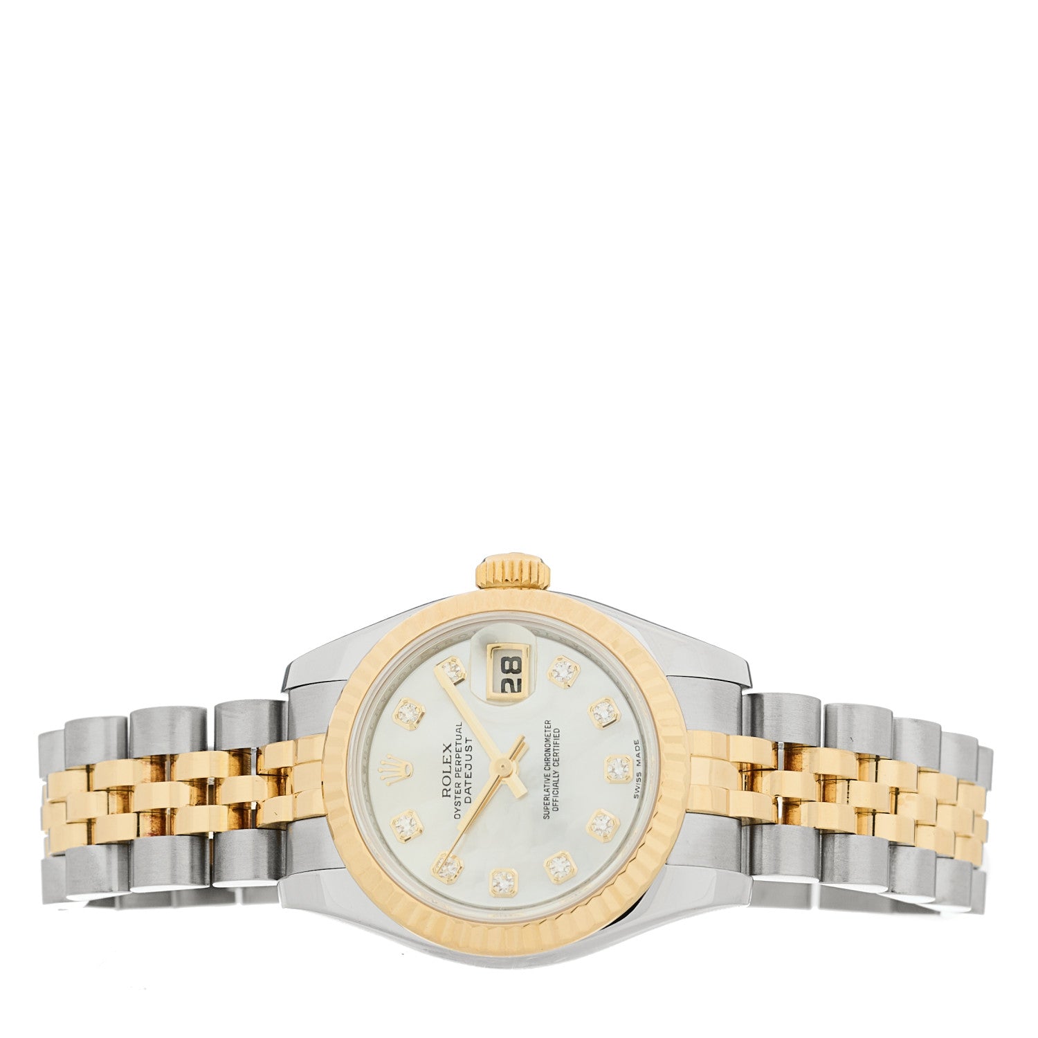 Stainless Steel 18K Yellow Gold Diamond Mother of Pearl 26mm Oyster Perpetual Datejust Watch 179173 — view 2