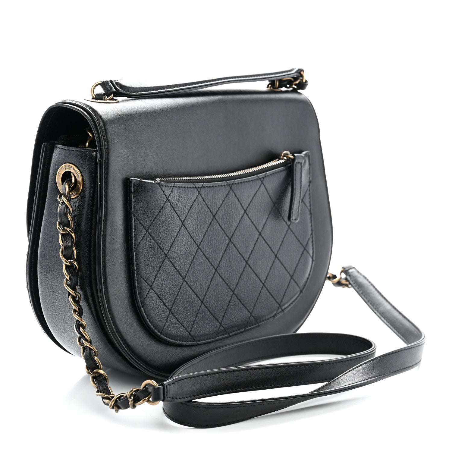 Shiny Calfskin Goatskin Quilted Medium Coco Curve Messenger Flap Black — view 3