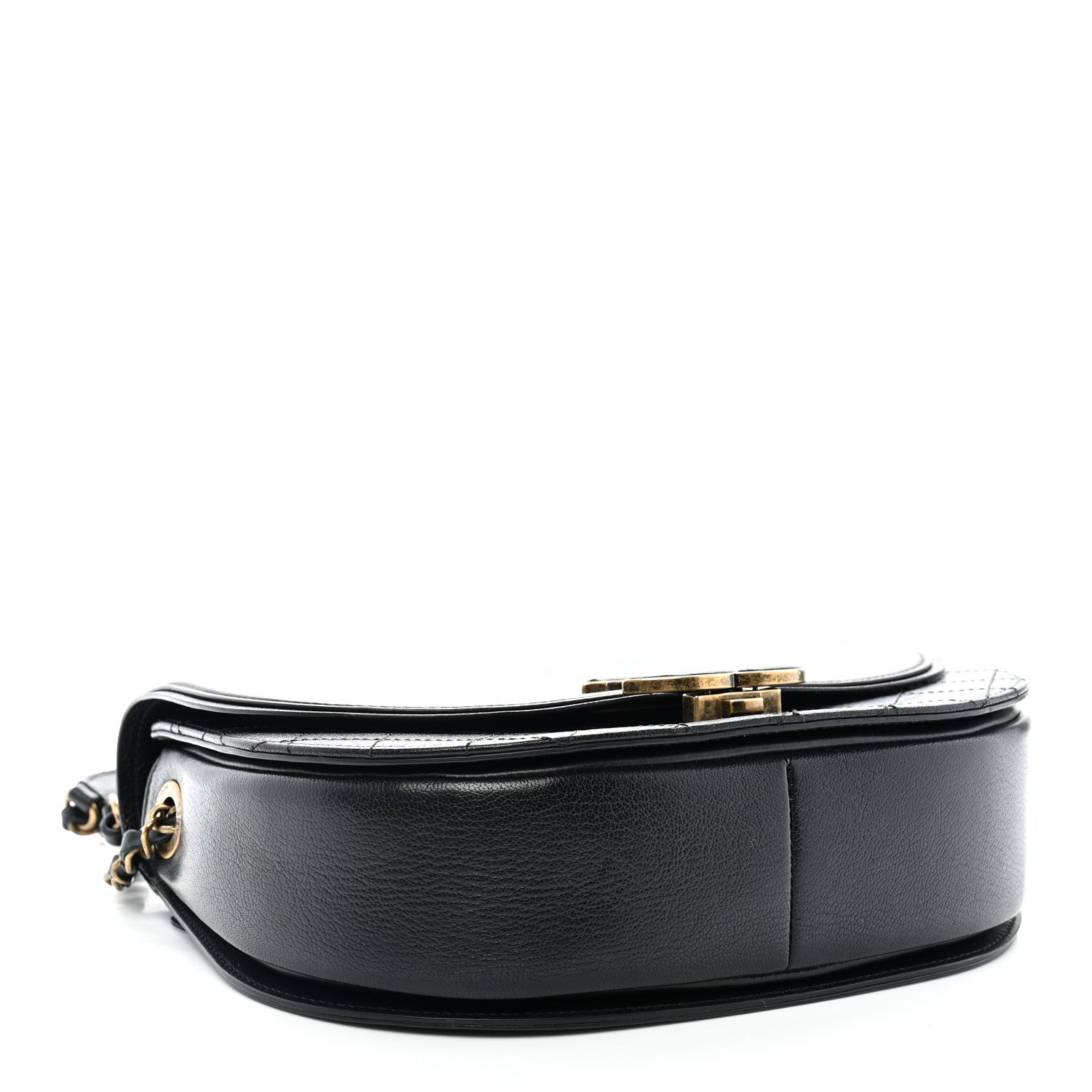 Shiny Calfskin Goatskin Quilted Medium Coco Curve Messenger Flap Black — view 4