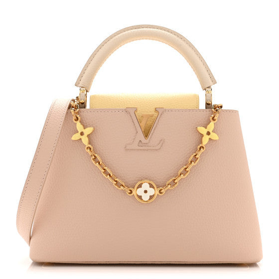 Taurillon Enamel Flower Chain Capucines BB Beige Yellow Creme
