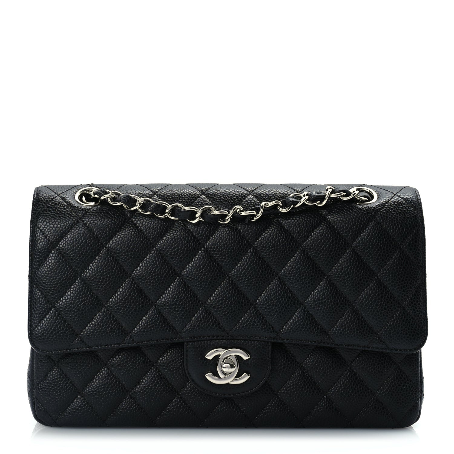 Caviar Quilted Medium Double Flap Black