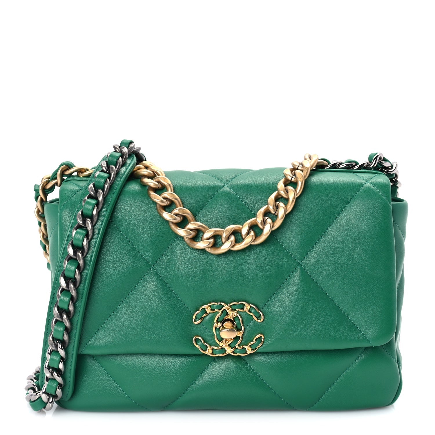 Lambskin Quilted Medium 19 Flap Green