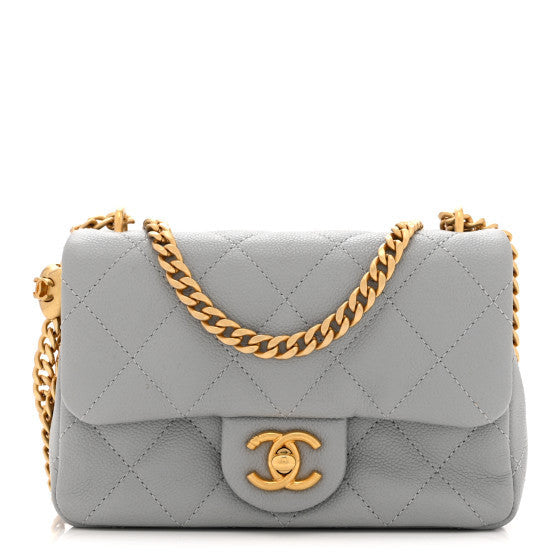 Caviar Quilted Mini Sweetheart Rectangular Flap Light Grey