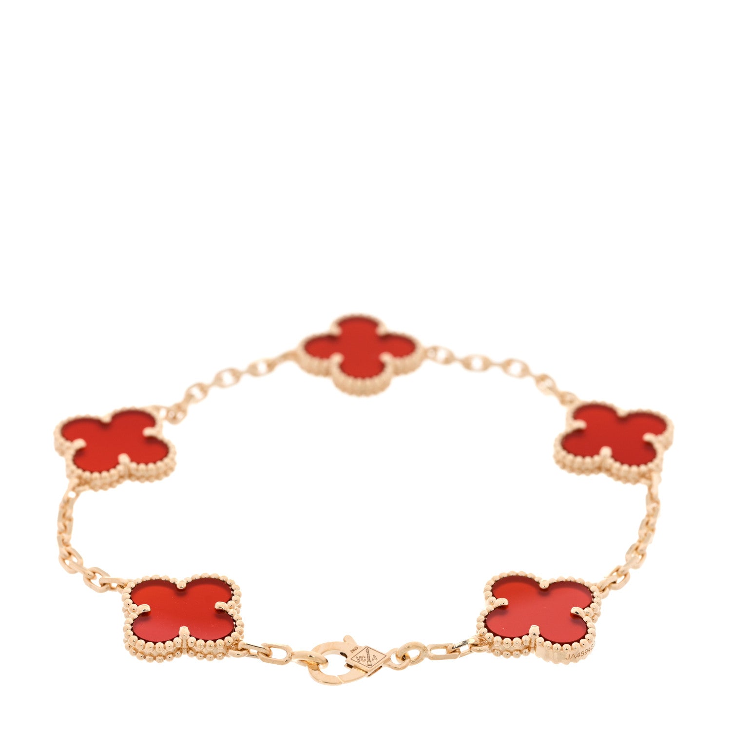 18K Yellow Gold Carnelian 5 Motifs Vintage Alhambra Bracelet — view 2