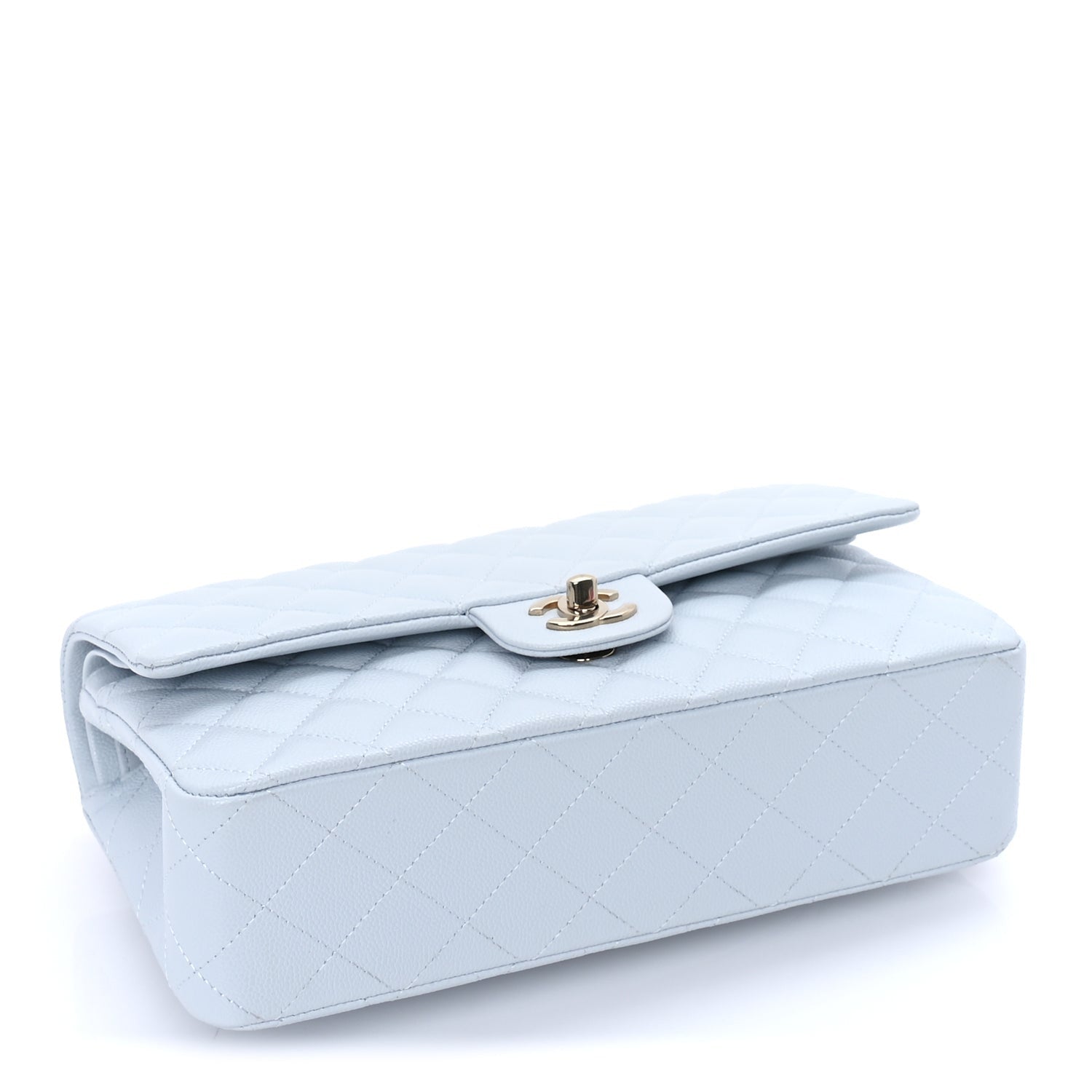 Caviar Quilted Medium Double Flap Light Blue — view 3