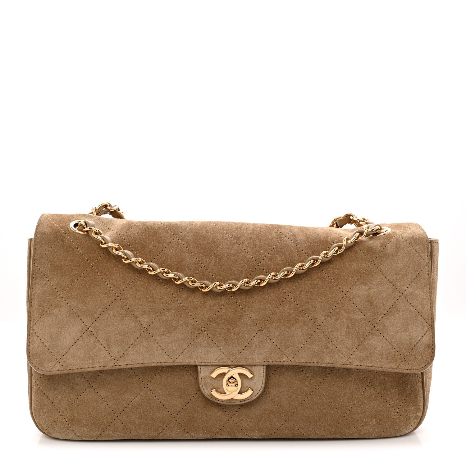 Suede Calfskin Small Souplissimo Maxi Flap Dark Beige