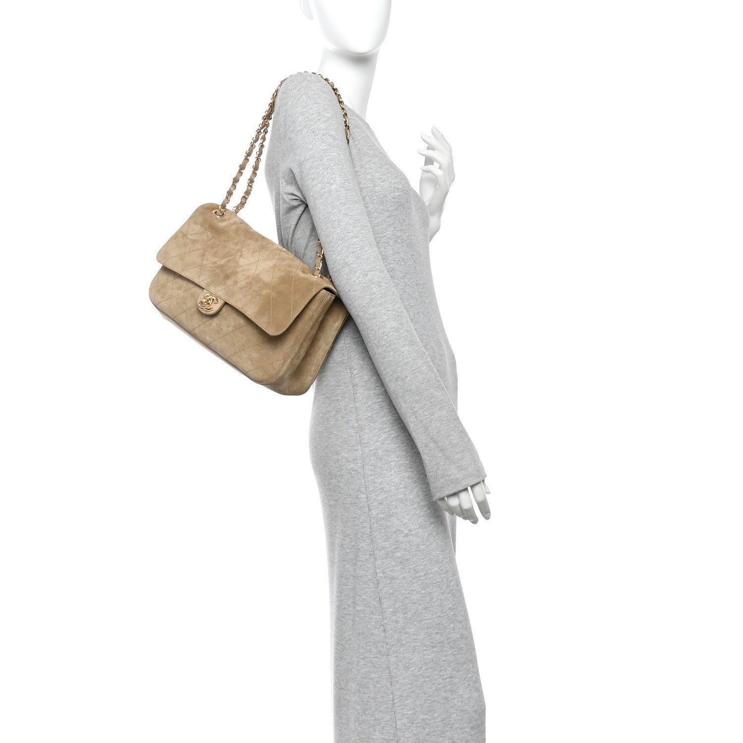 Suede Calfskin Small Souplissimo Maxi Flap Dark Beige — view 2