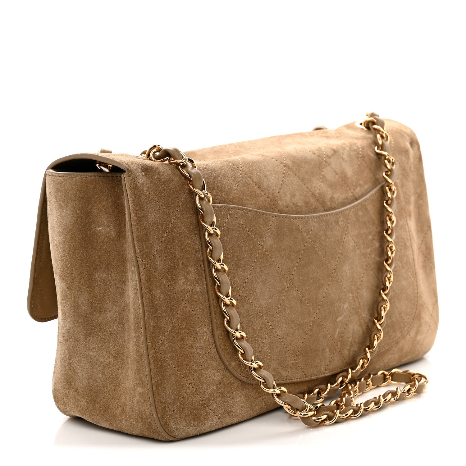 Suede Calfskin Small Souplissimo Maxi Flap Dark Beige — view 4