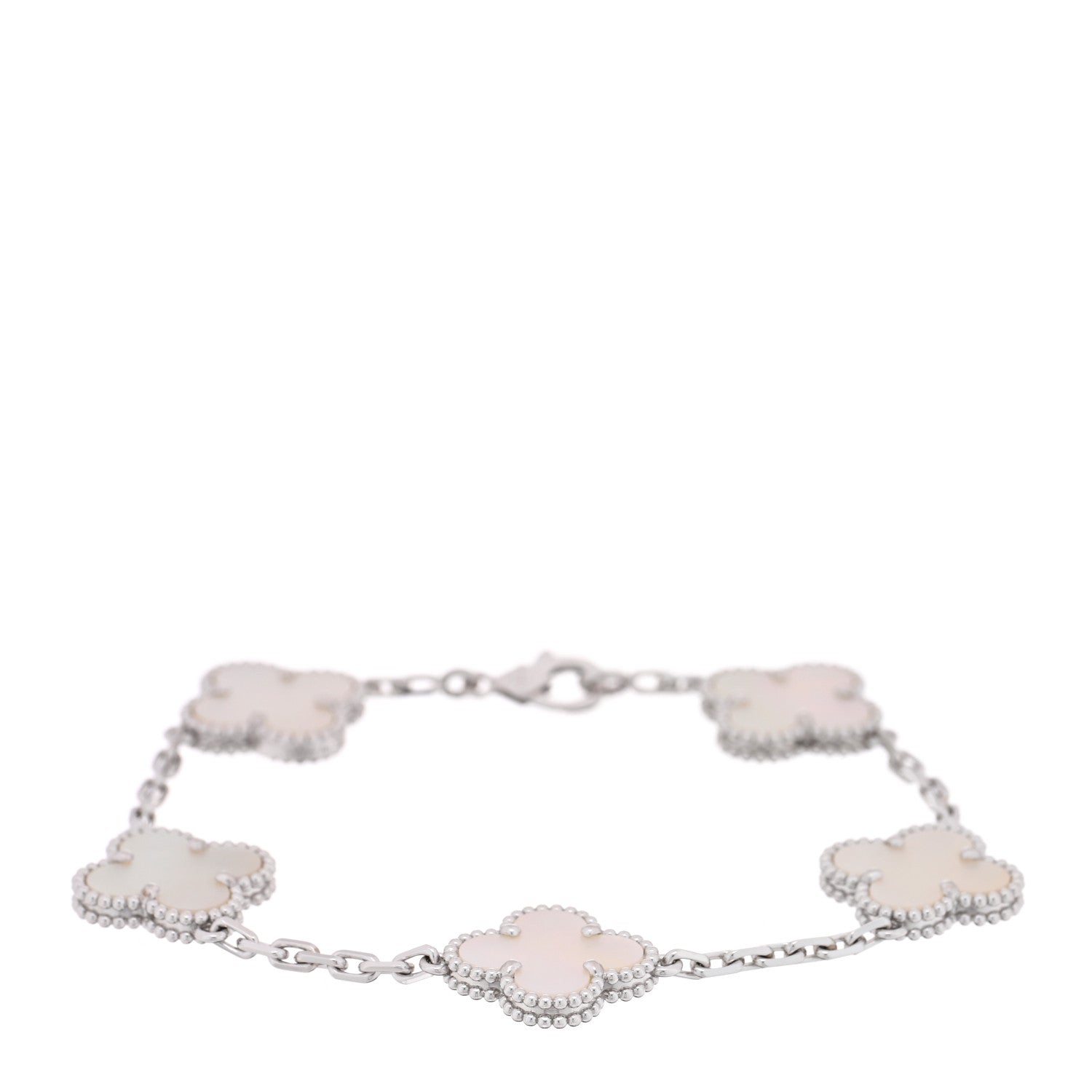 18K White Gold Mother of Pearl 5 Motifs Vintage Alhambra Bracelet
