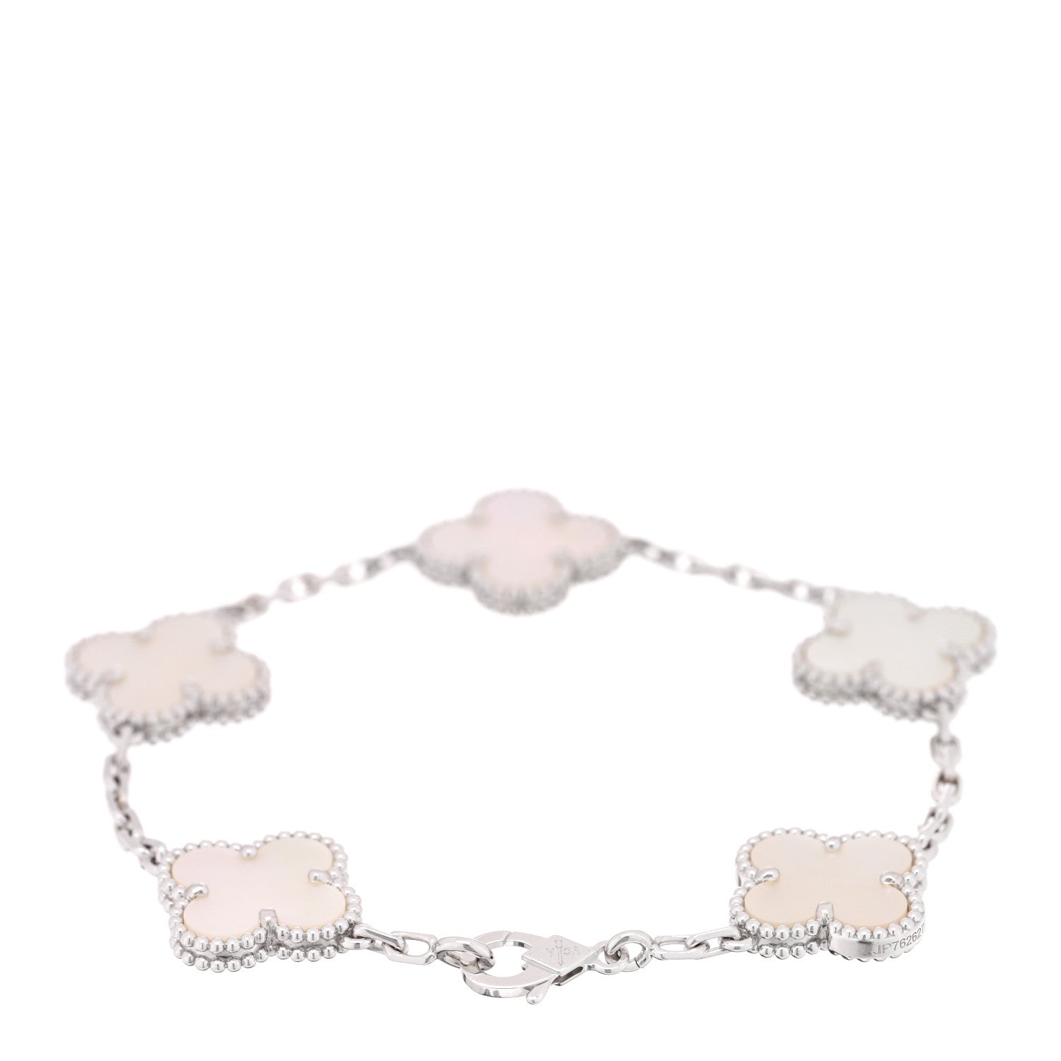 18K White Gold Mother of Pearl 5 Motifs Vintage Alhambra Bracelet — view 2