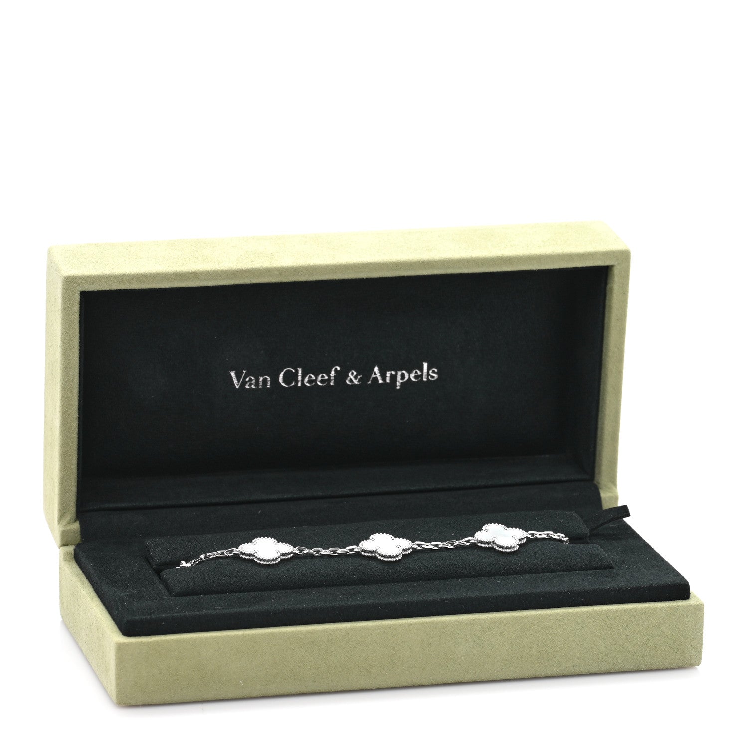 18K White Gold Mother of Pearl 5 Motifs Vintage Alhambra Bracelet — view 4