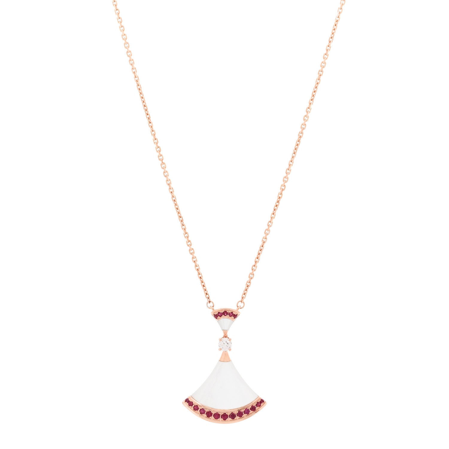 18K Rose Gold Diamond Ruby Mother of Pearl Large Divas' Dream Pendant Necklace