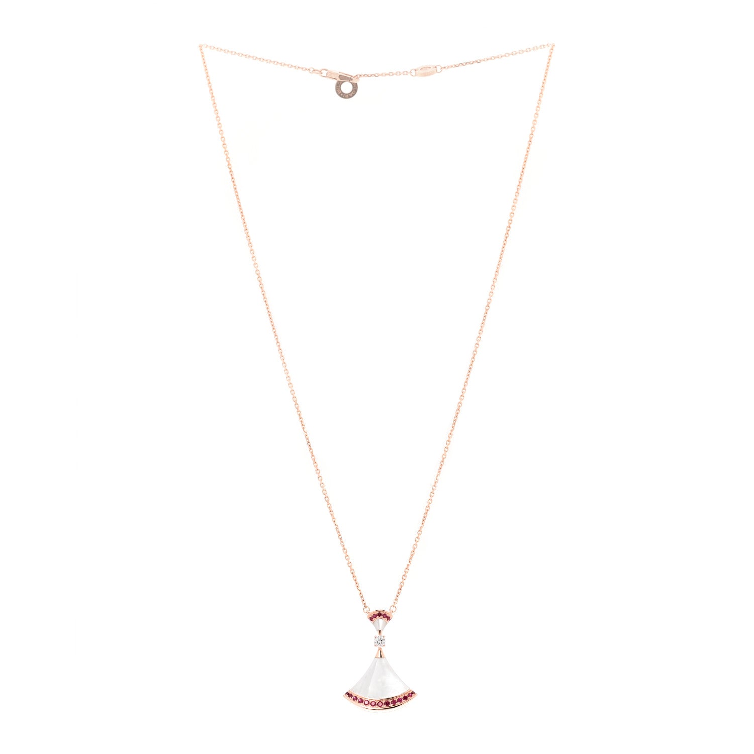 18K Rose Gold Diamond Ruby Mother of Pearl Large Divas' Dream Pendant Necklace — view 3