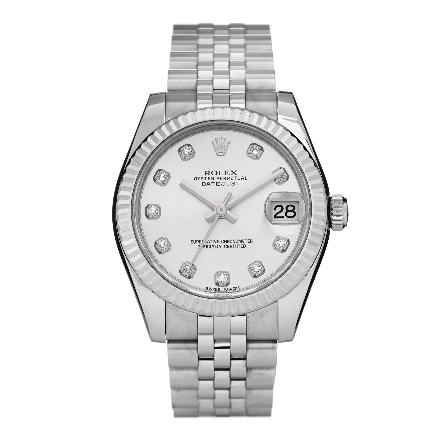 Stainless Steel 18K White Gold Diamond 31mm Oyster Perpetual Datejust Watch Silver 178274