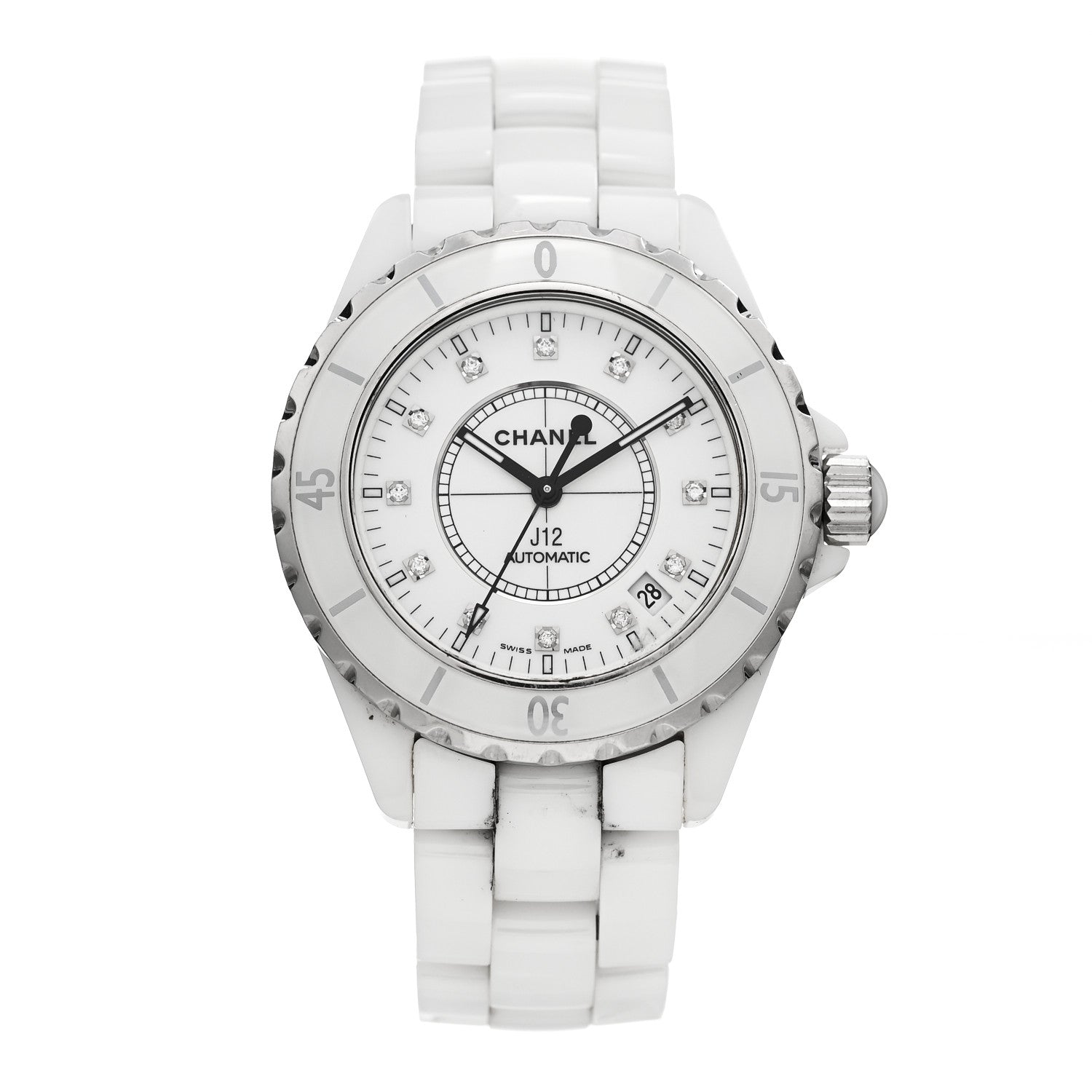 Stainless Steel Ceramic Diamond 38mm J12 Automatic Watch White