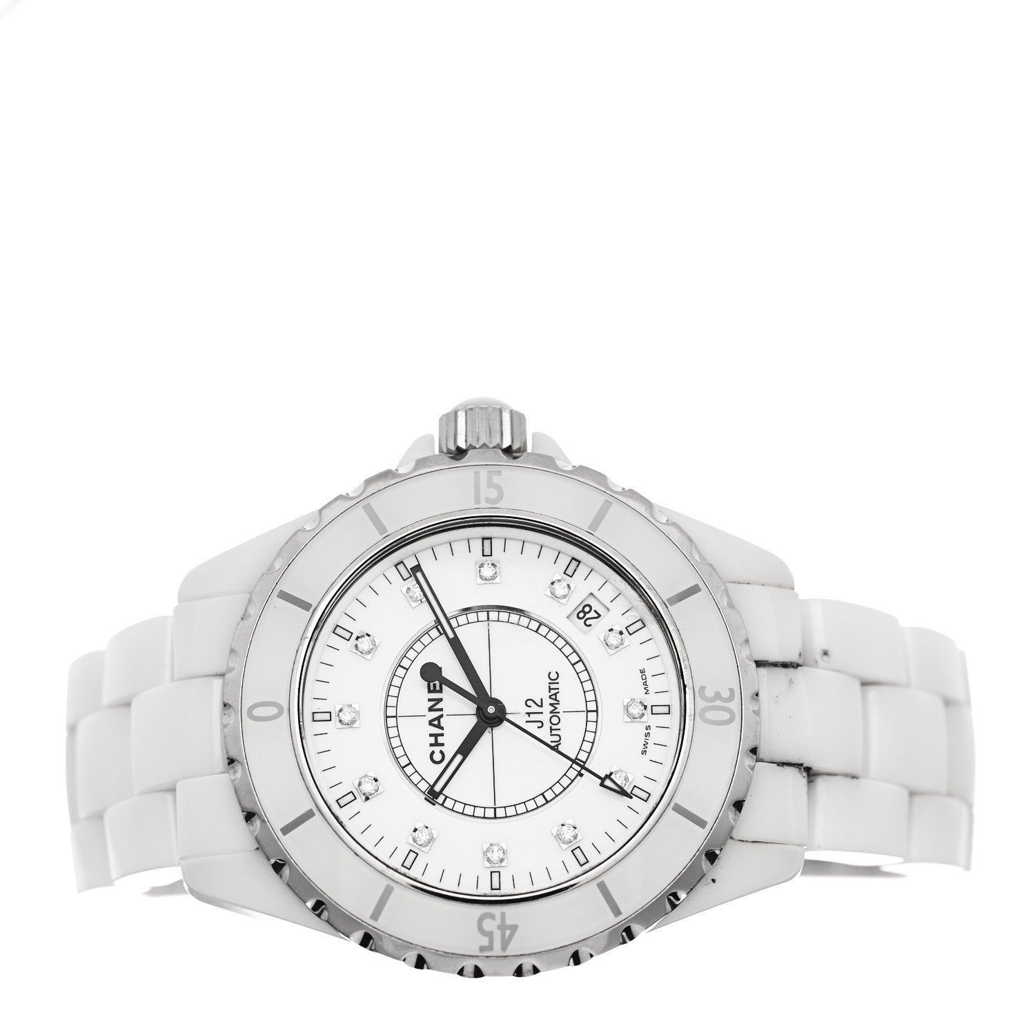 Stainless Steel Ceramic Diamond 38mm J12 Automatic Watch White — view 2