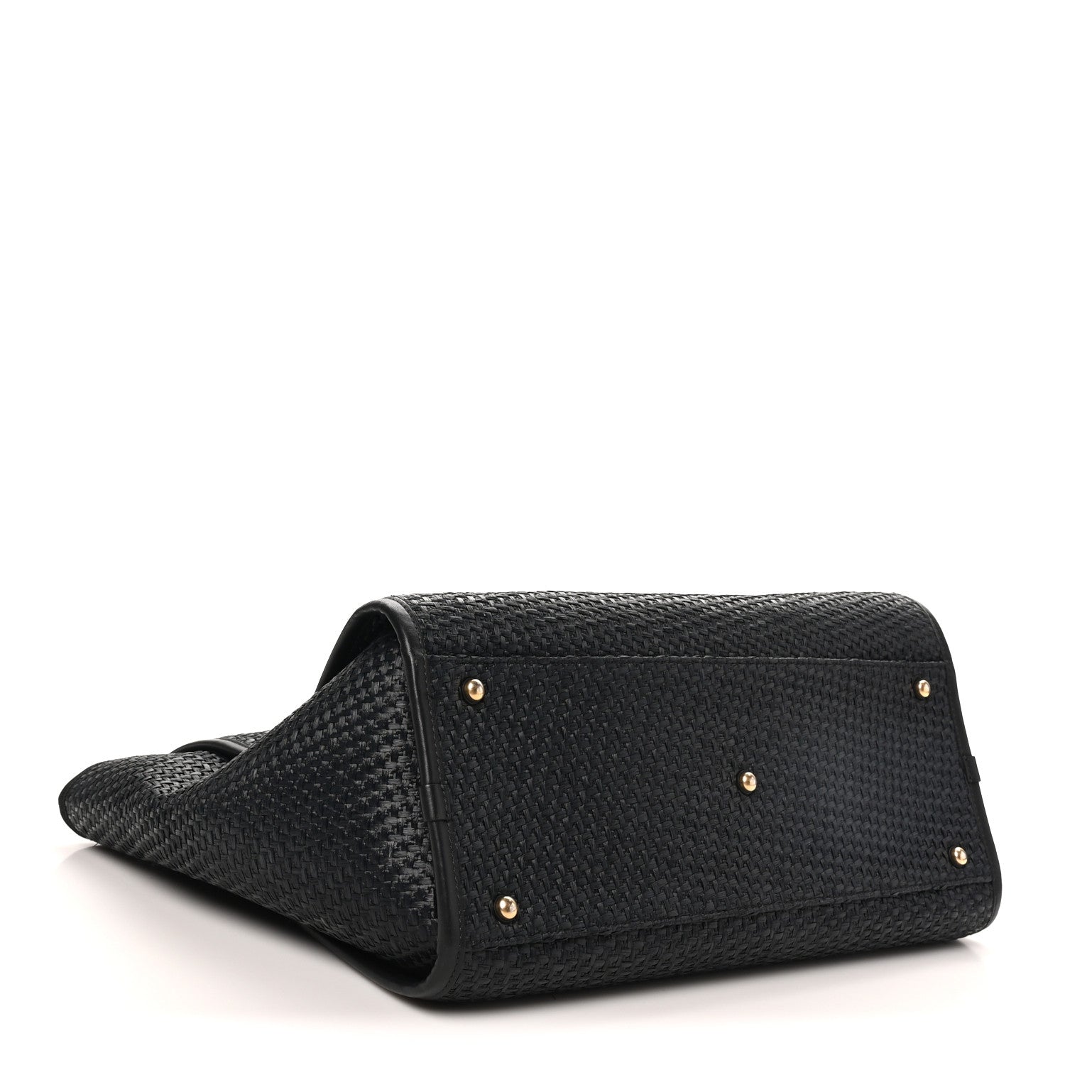 Straw Raffia Calfskin Chain Medium Deauville Tote Black — view 4