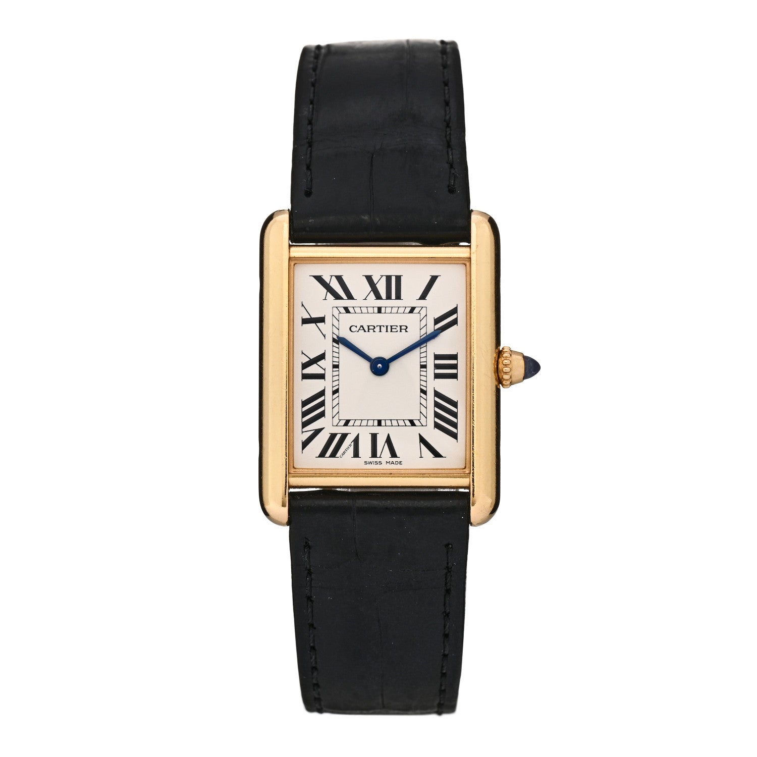 18K Yellow Gold Alligator 26mm Tank Louis Quartz Watch — view 1