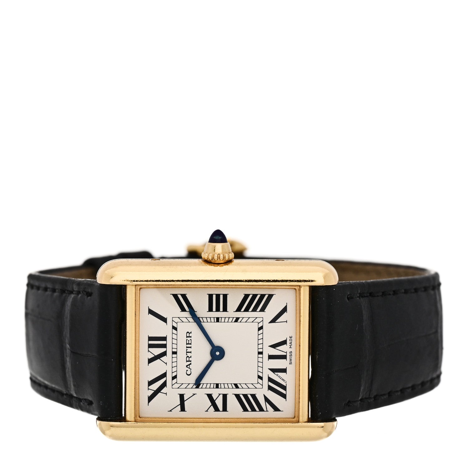 18K Yellow Gold Alligator 26mm Tank Louis Quartz Watch — view 2