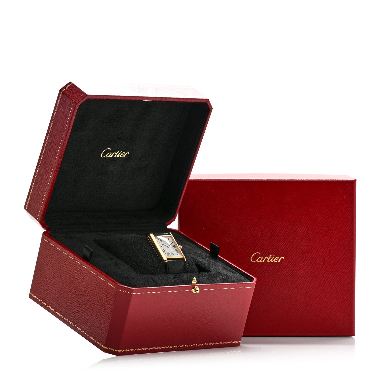 18K Yellow Gold Alligator 26mm Tank Louis Quartz Watch — view 5