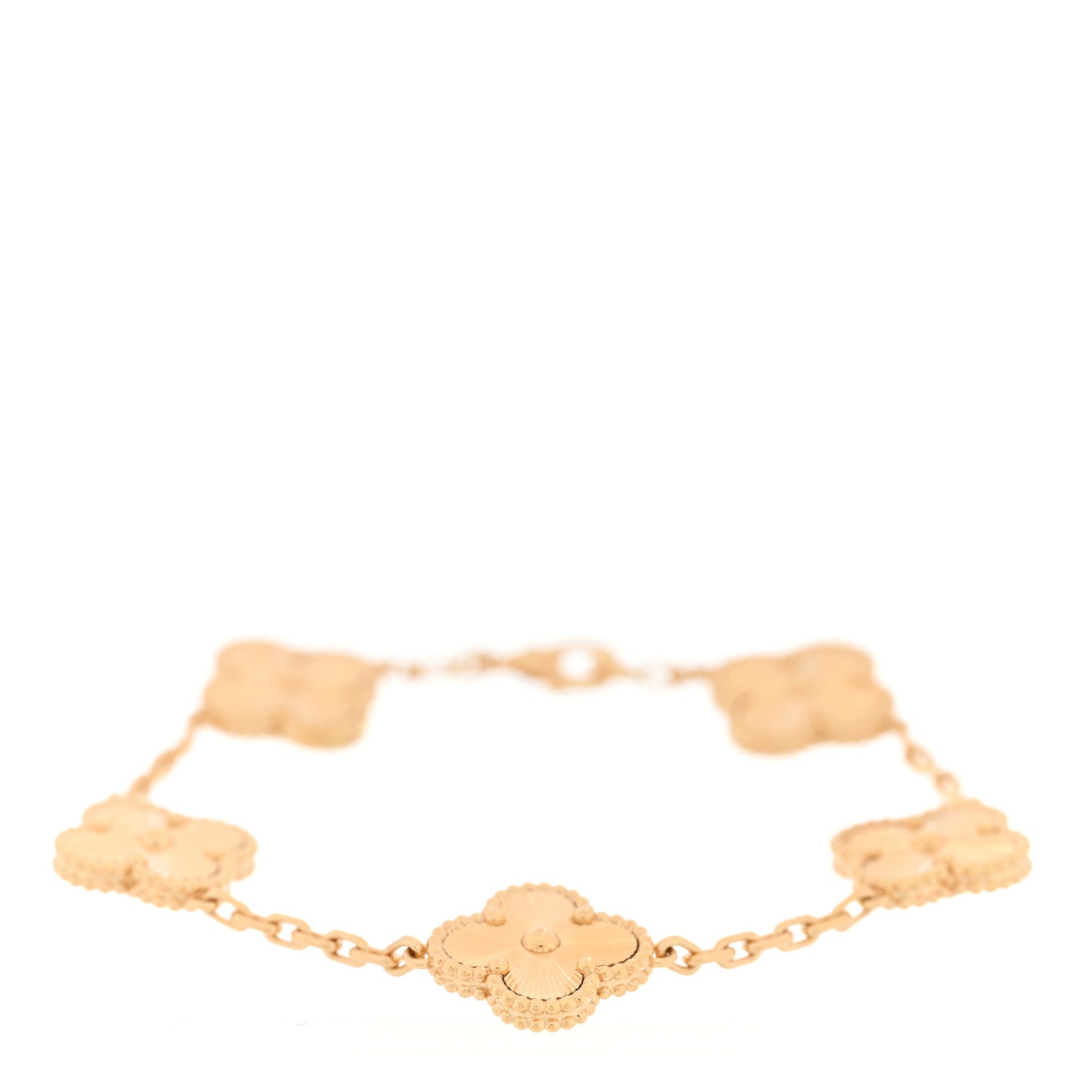 18K Yellow Gold 5 Motifs Guilloche Vintage Alhambra Bracelet