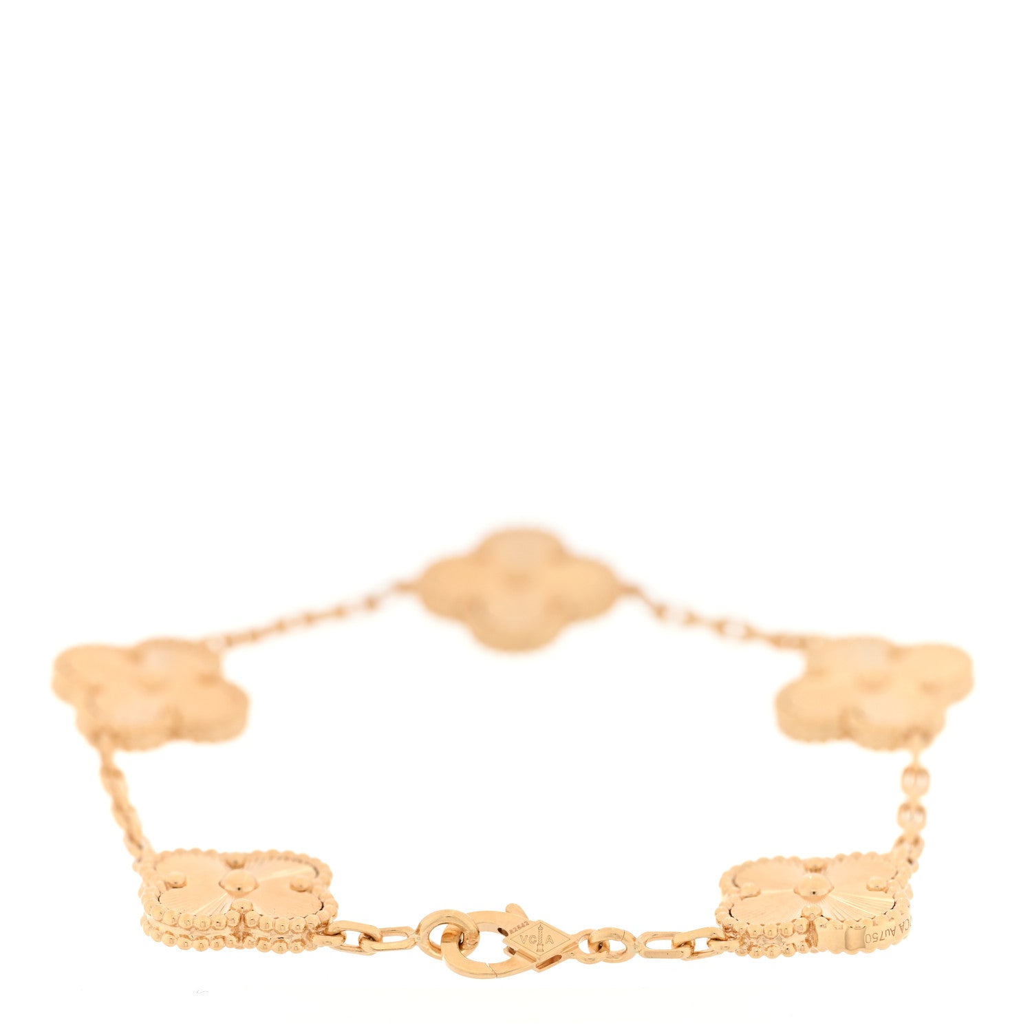 18K Yellow Gold 5 Motifs Guilloche Vintage Alhambra Bracelet — view 2