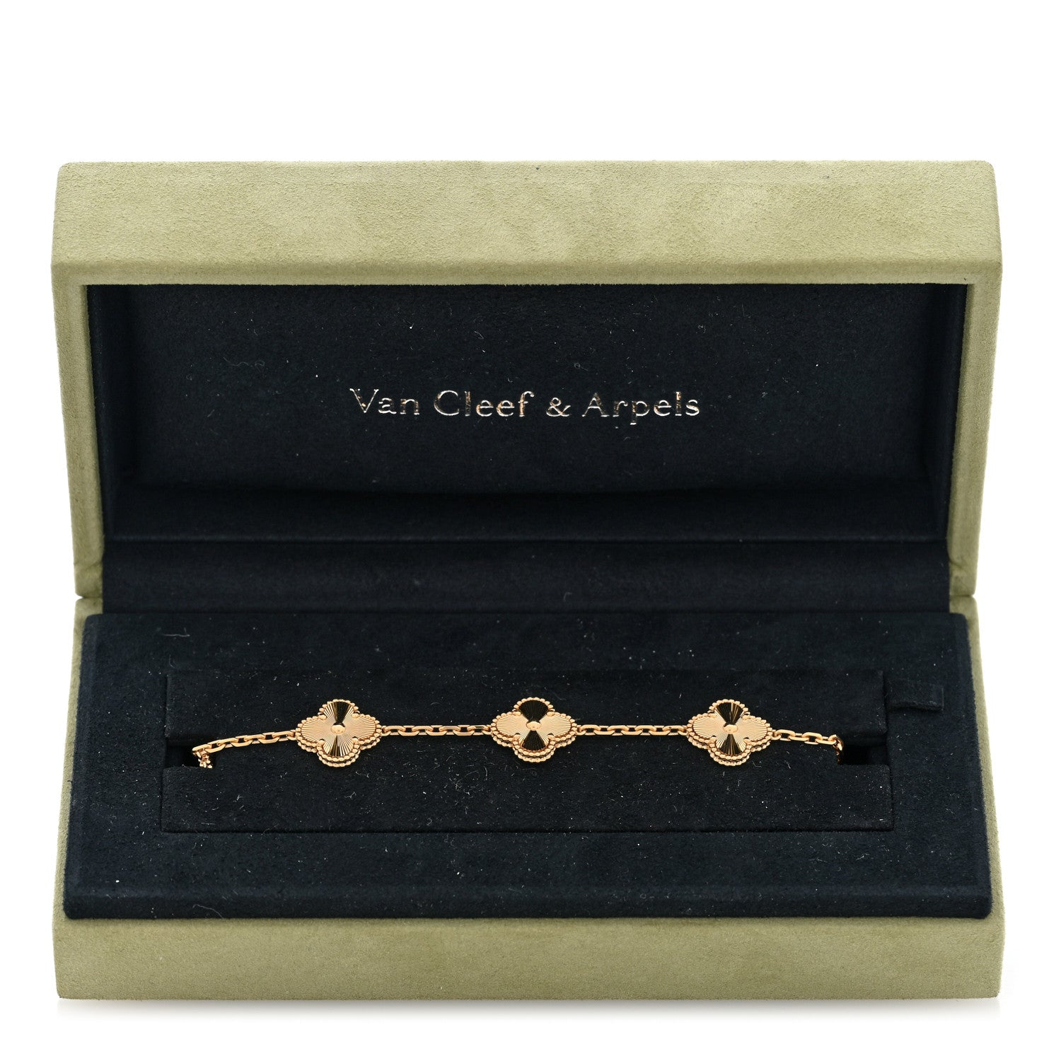 18K Yellow Gold 5 Motifs Guilloche Vintage Alhambra Bracelet — view 4
