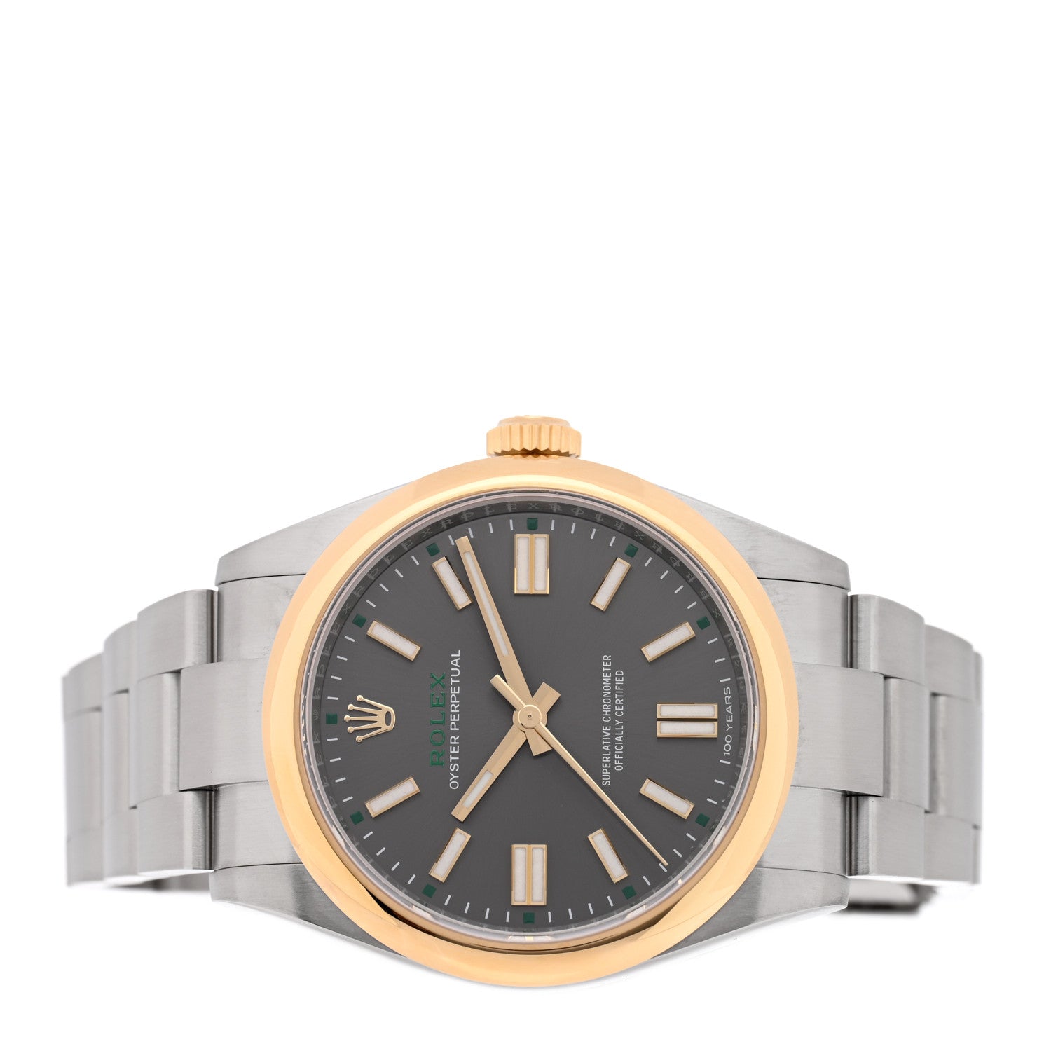 Stainless Steel 18K Yellow Gold 41mm Oyster Perpetual 100th Anniversary Watch Slate 134303 — view 2