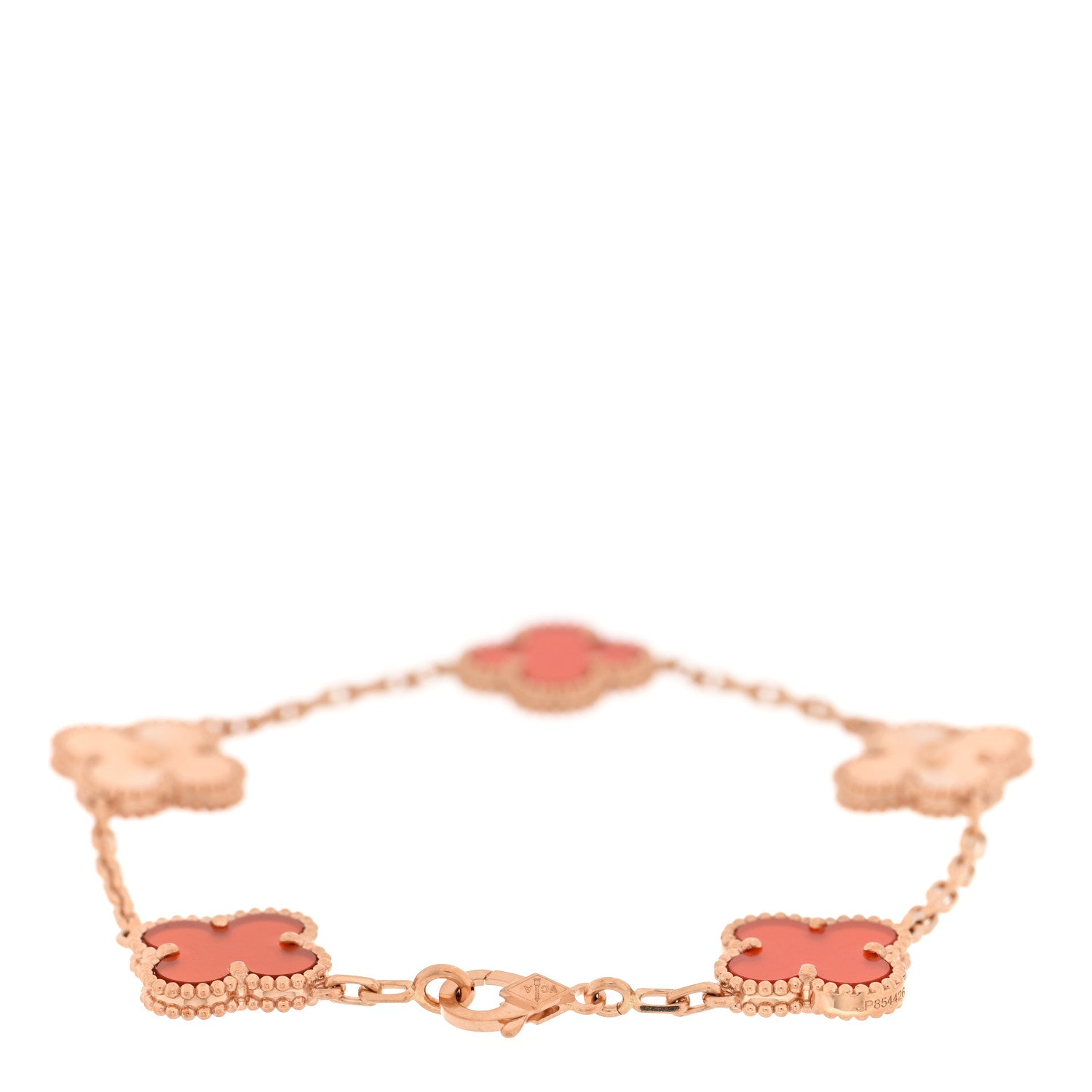 18K Rose Gold Carnelian 5 Motifs Guilloche Vintage Alhambra Bracelet — view 2