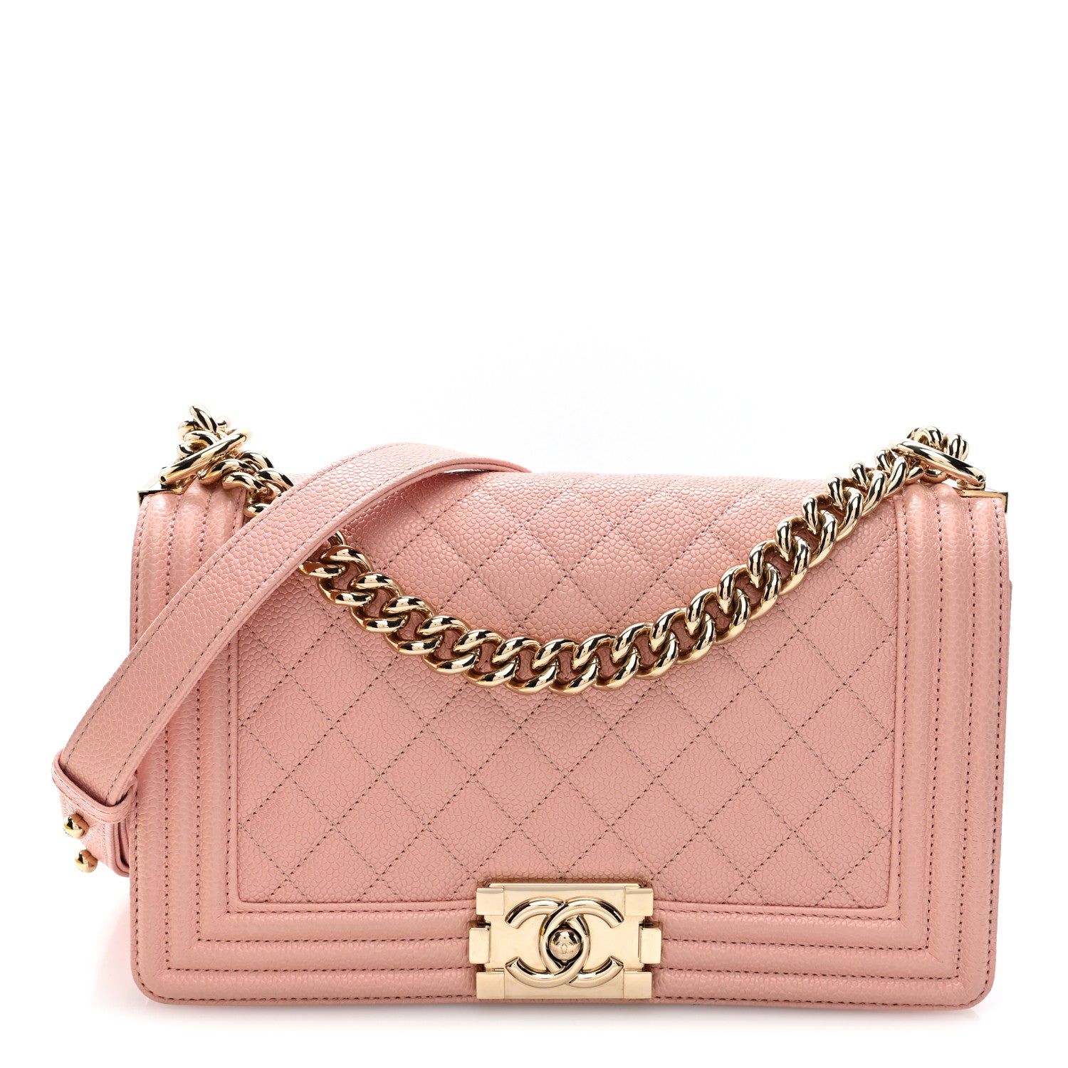 Caviar Quilted Medium Boy Flap Light Pink