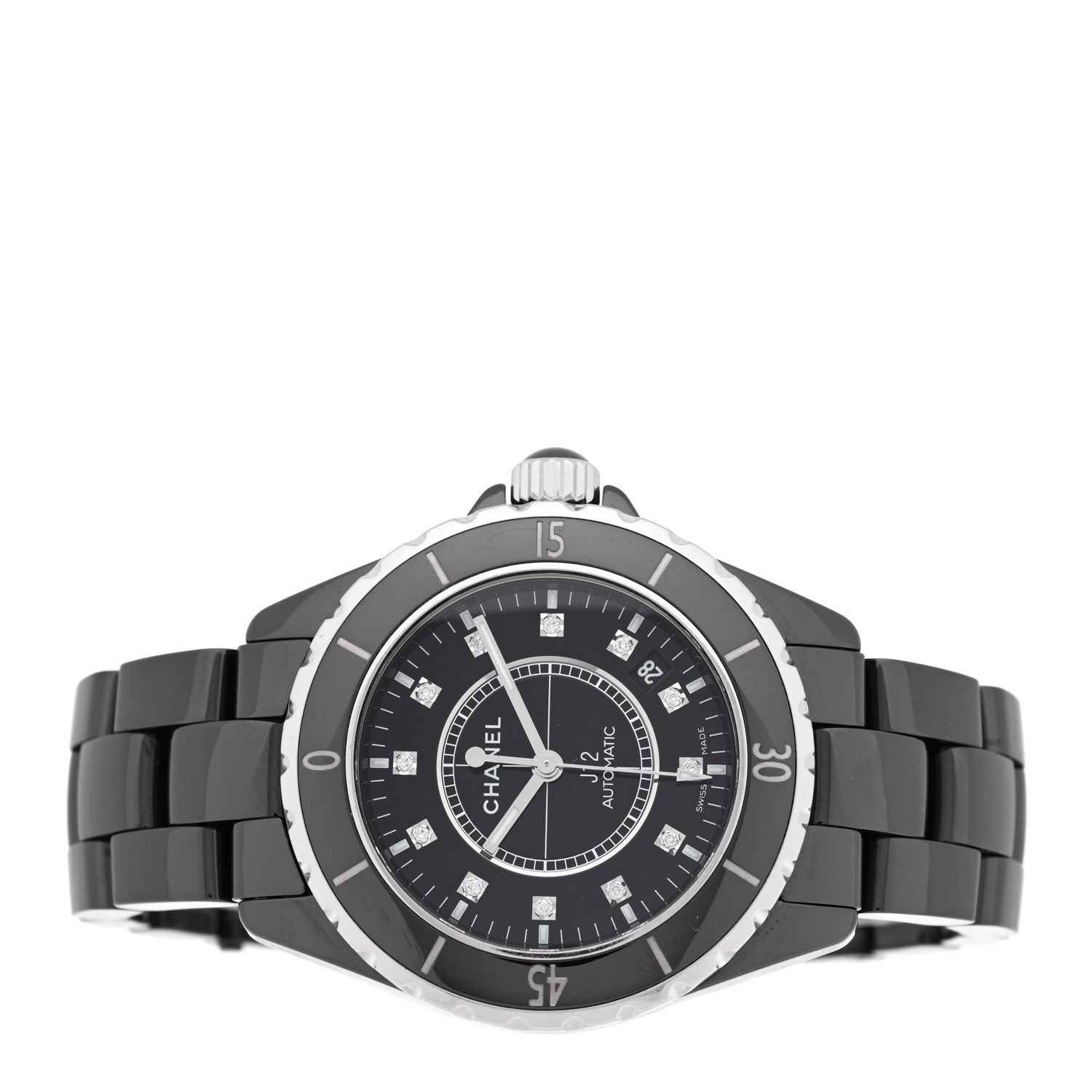 Stainless Steel Ceramic Diamond 38mm J12 Automatic Watch Black — view 2