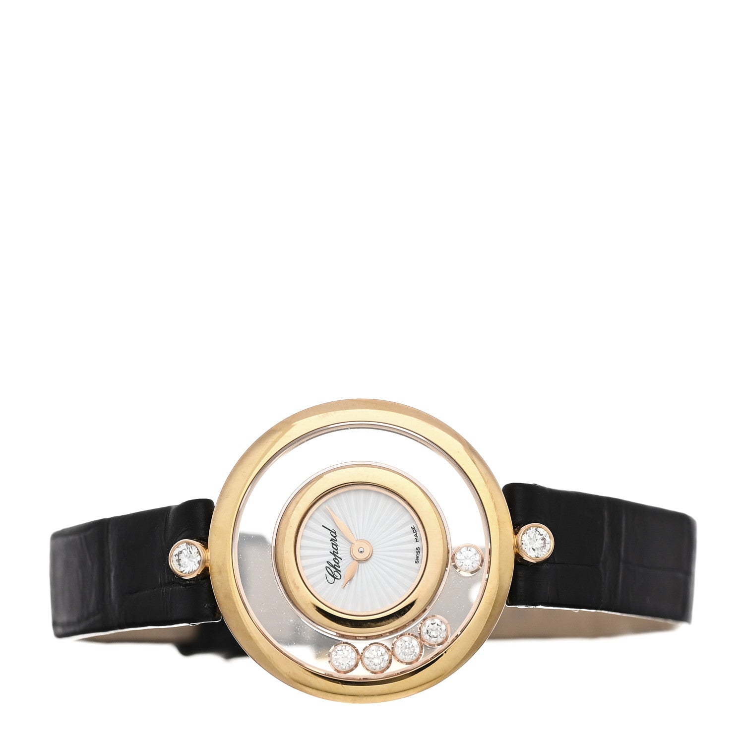 18K Rose Gold Alligator 5 Diamond 25mm Happy Diamonds Quartz Watch — view 2