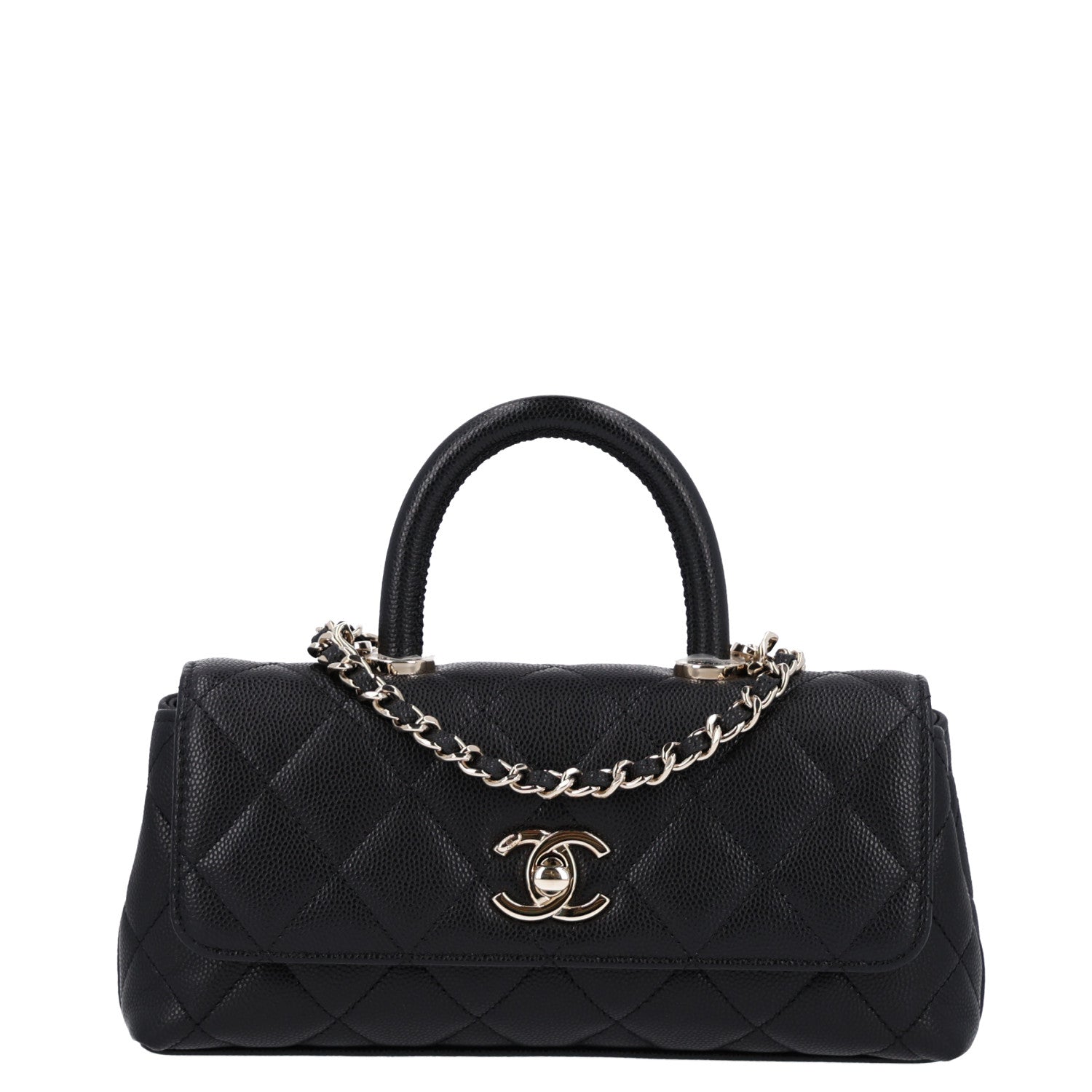 Caviar Quilted Coco Handle East West Clutch With Chain Black