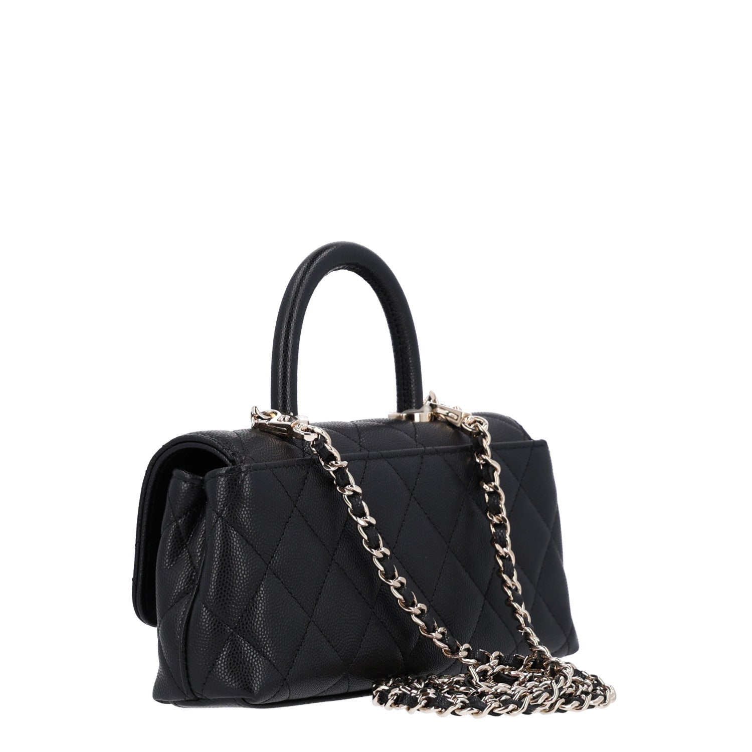 Caviar Quilted Coco Handle East West Clutch With Chain Black — view 3