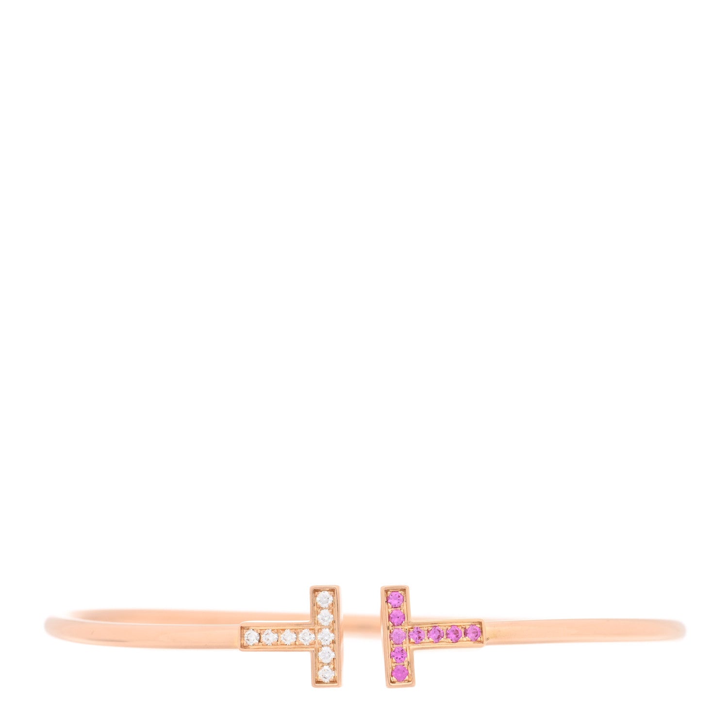 18K Rose Gold Diamond Pink Sapphire T Wire Bracelet