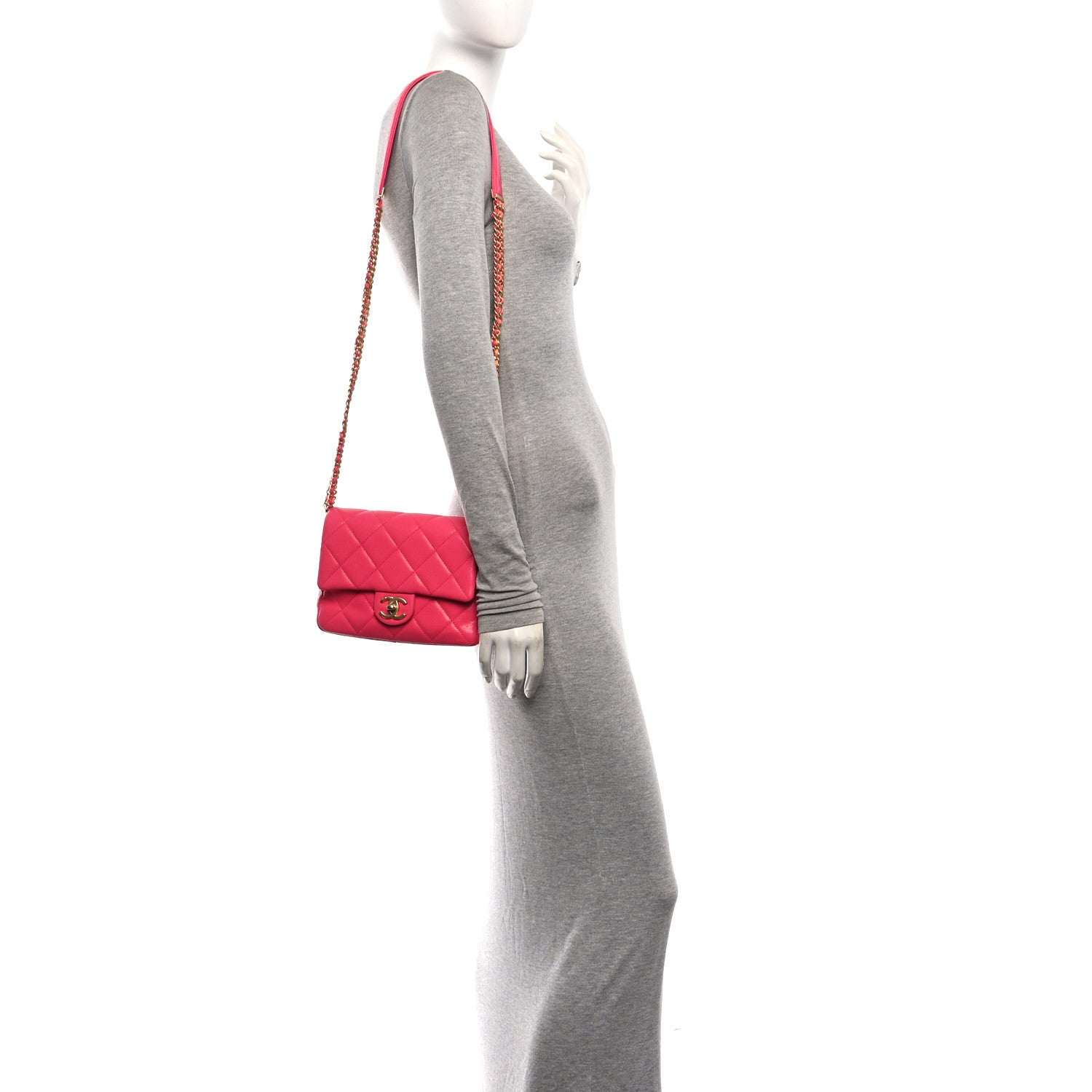 Shiny Caviar Quilted Chain Sunset Mini Flap Pink — view 2