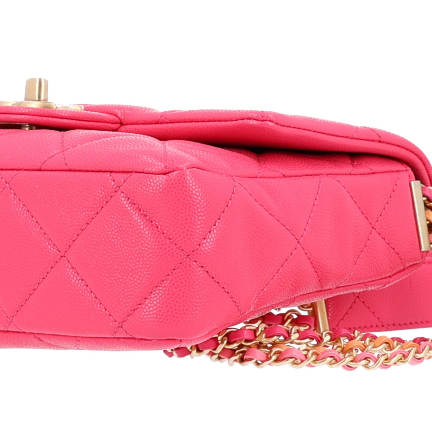 Shiny Caviar Quilted Chain Sunset Mini Flap Pink — view 3
