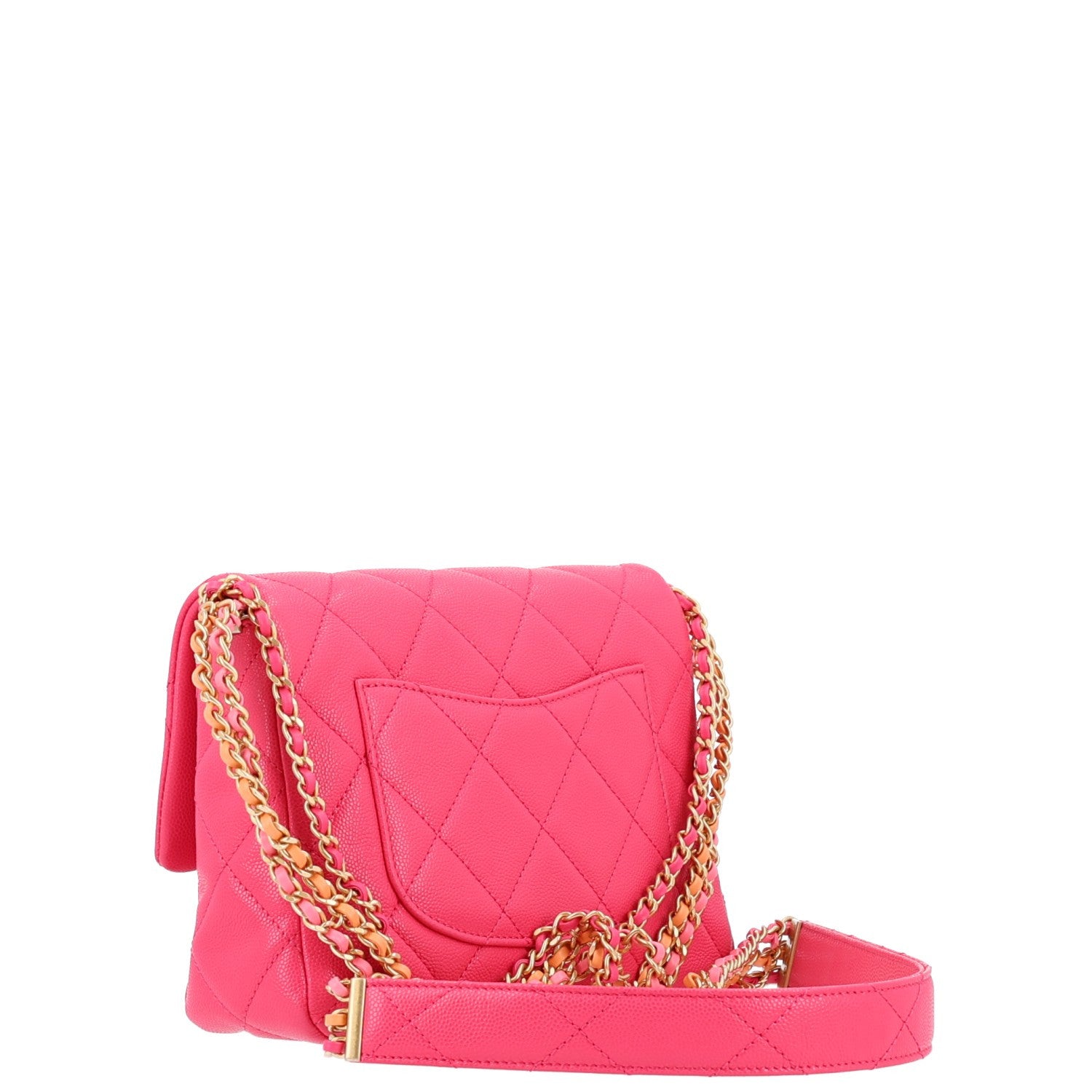 Shiny Caviar Quilted Chain Sunset Mini Flap Pink — view 4