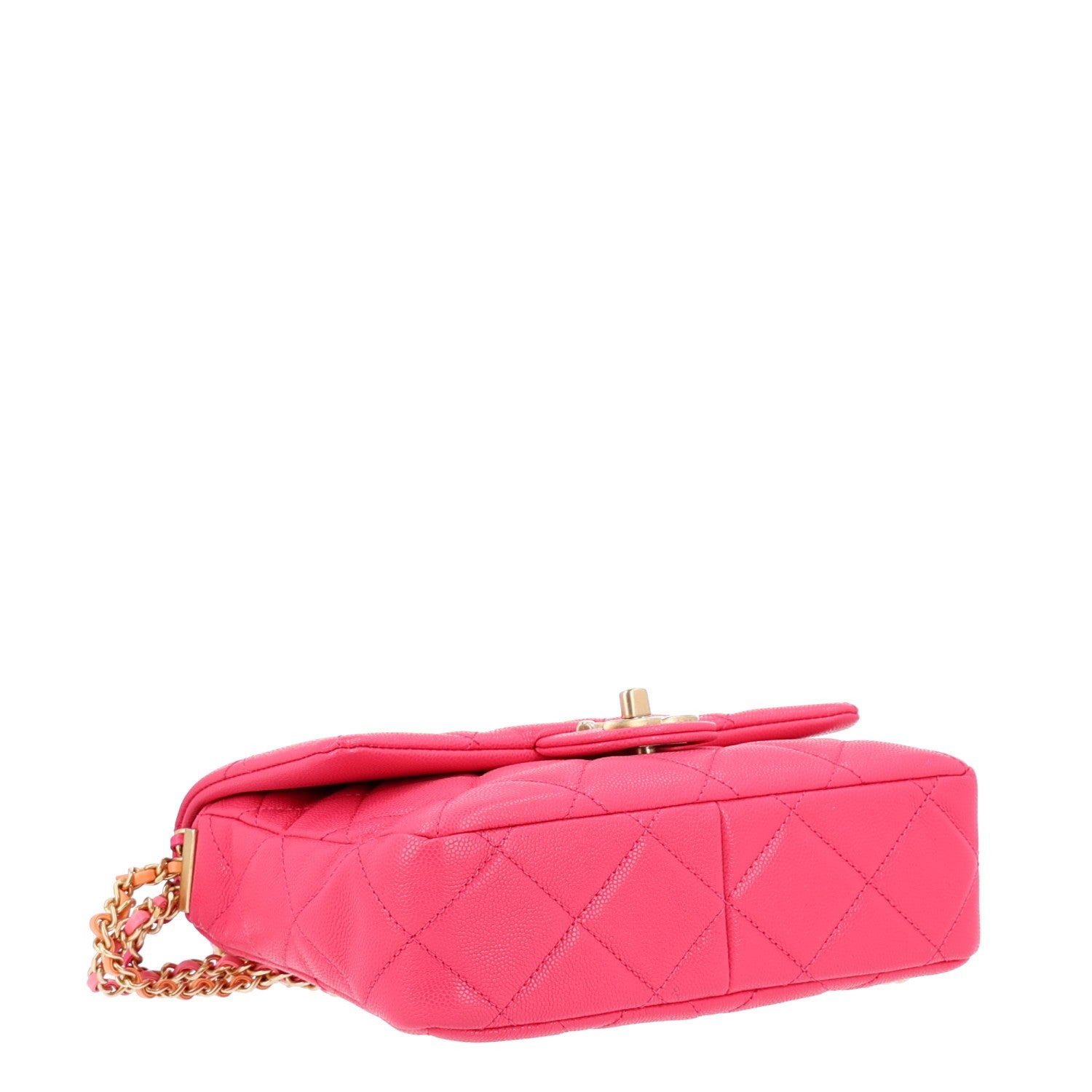 Shiny Caviar Quilted Chain Sunset Mini Flap Pink — view 5