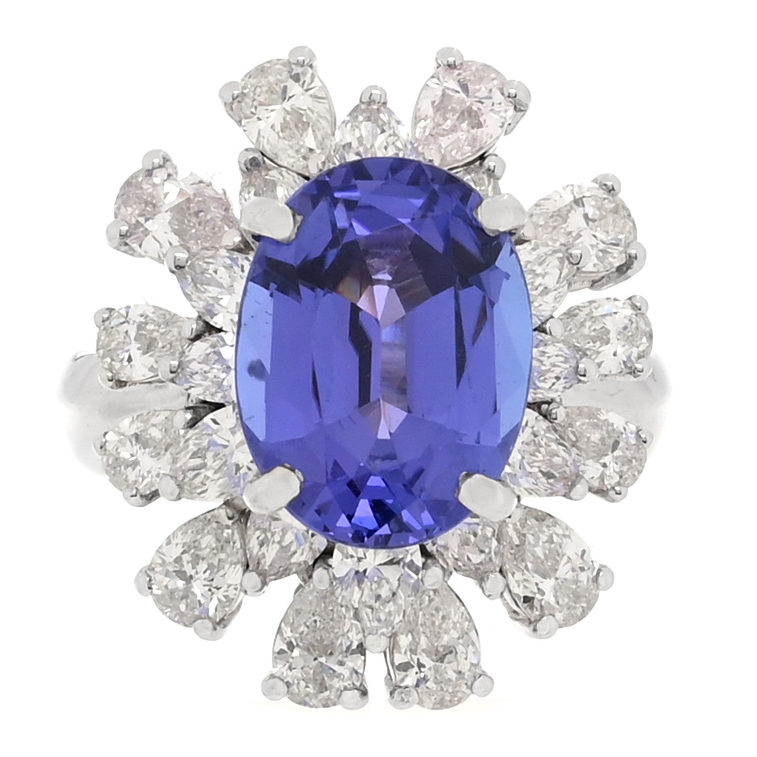 18K White Gold Diamond Tanzanite Oval Cocktail Ring 53 6.5
