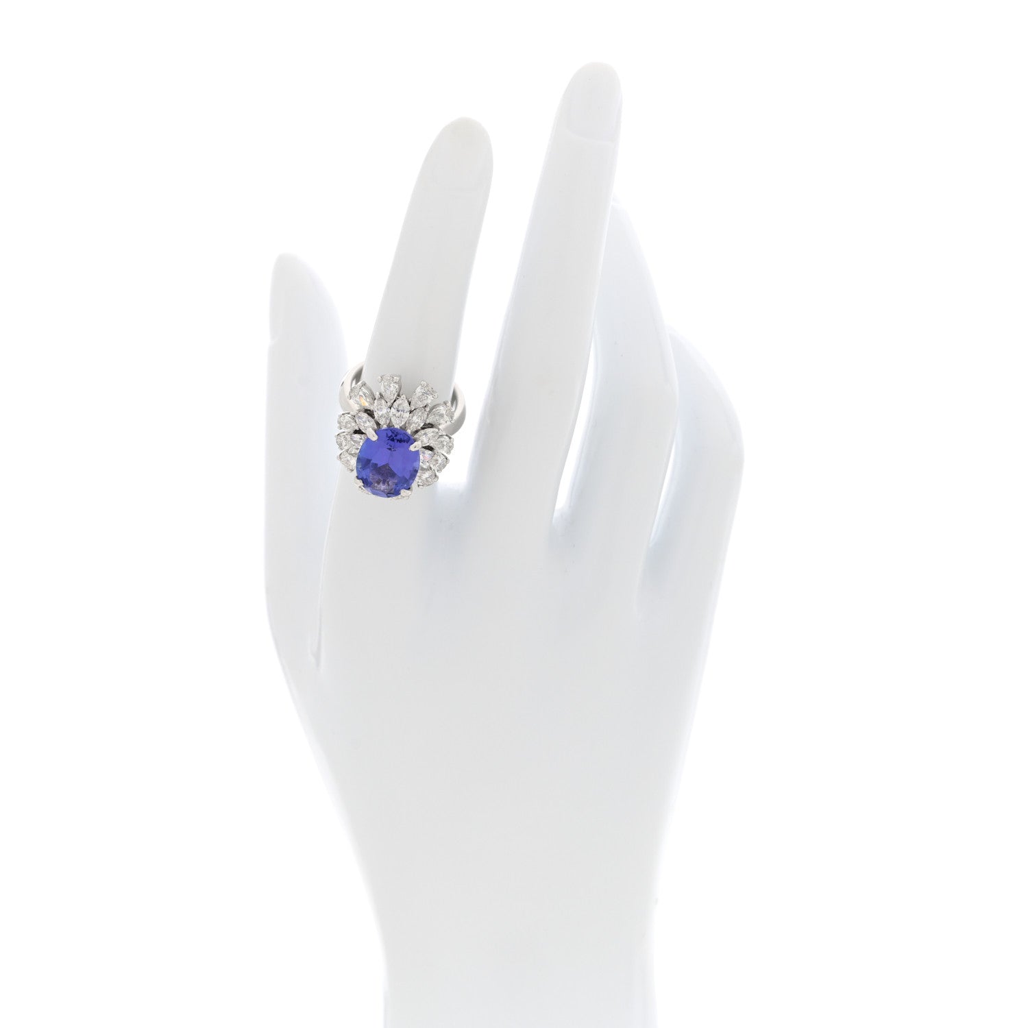 18K White Gold Diamond Tanzanite Oval Cocktail Ring 53 6.5 — view 2