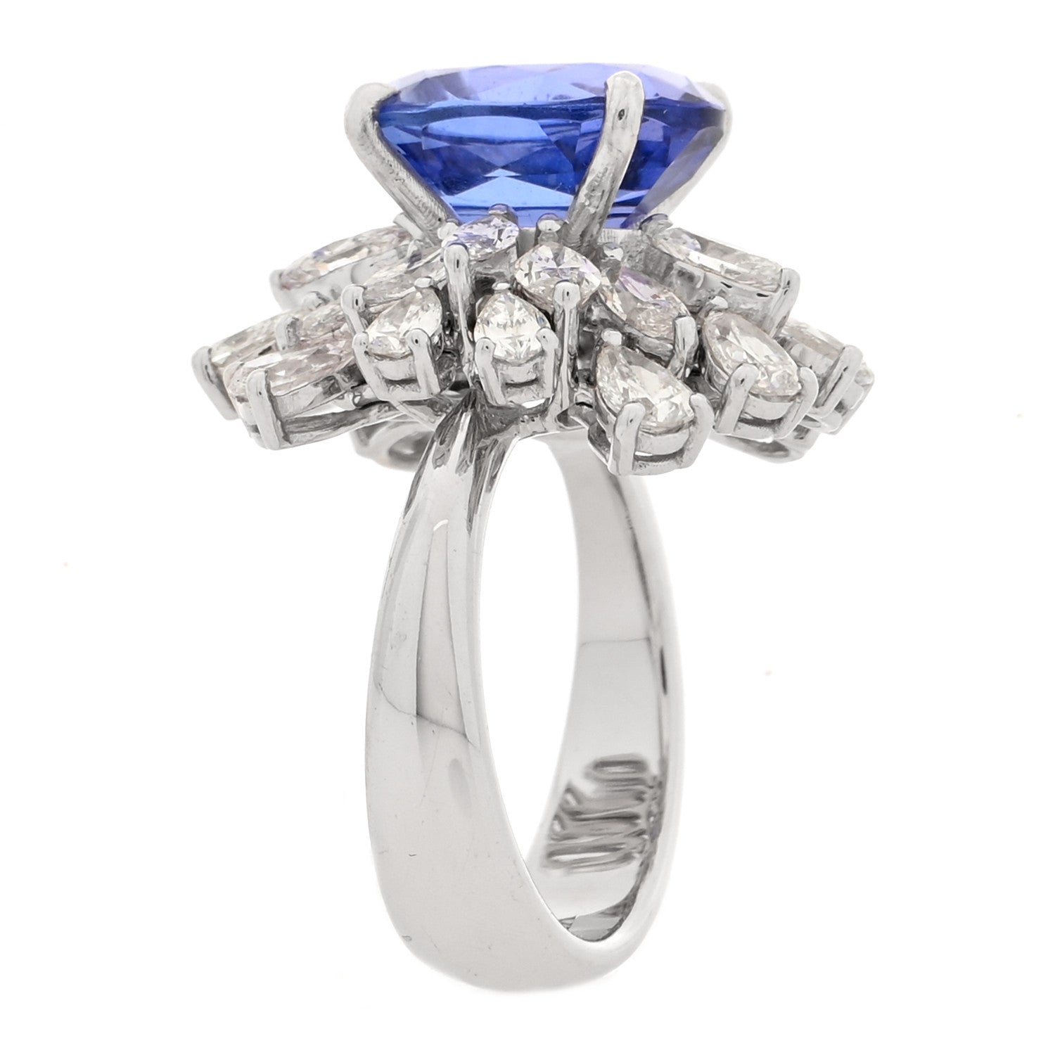 18K White Gold Diamond Tanzanite Oval Cocktail Ring 53 6.5 — view 5